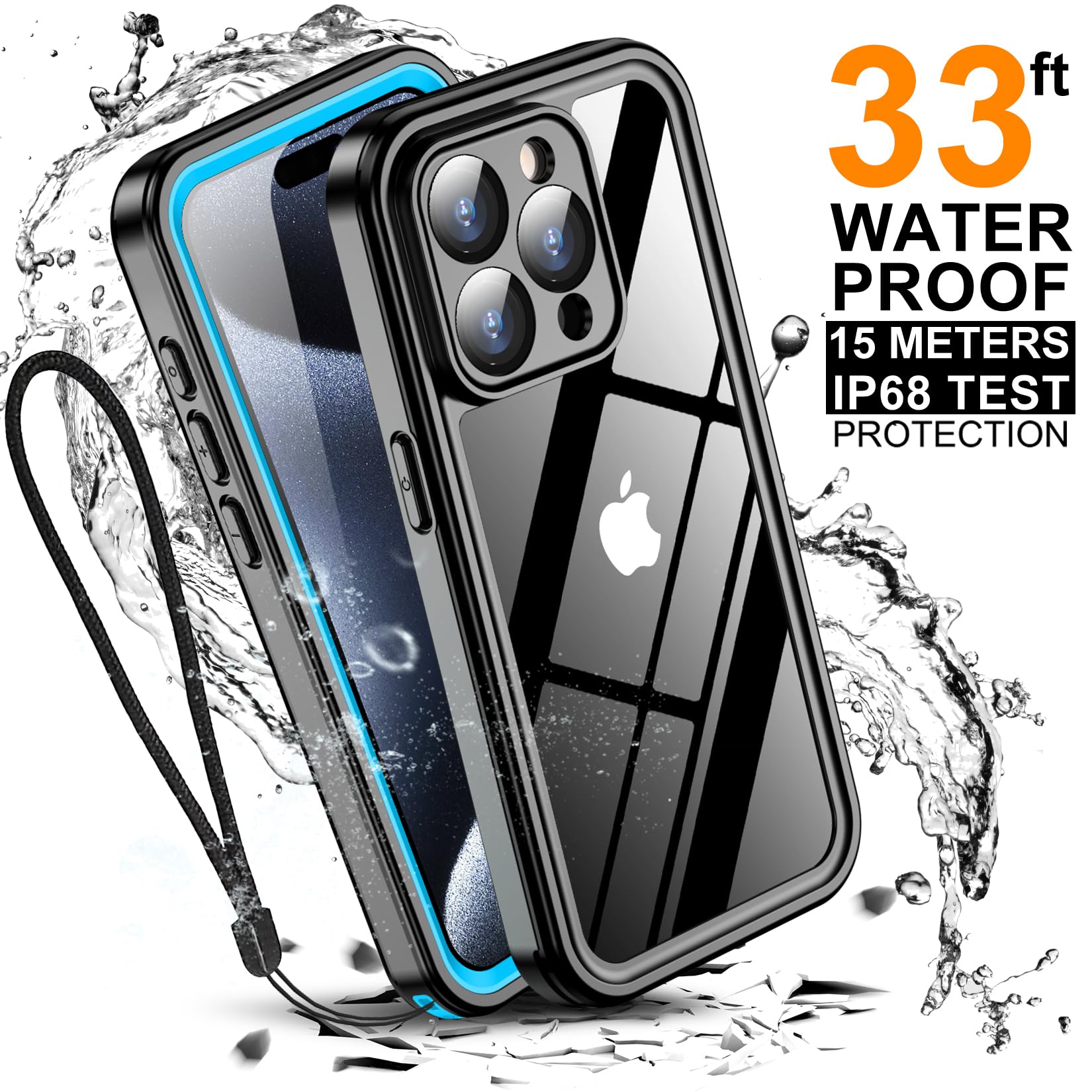 Temdan For Iphone 15 Pro Case Waterproof, [Built In Screen Protector][Ip68 Underwater][15Ft Military Dropproof][Dustproof][Real