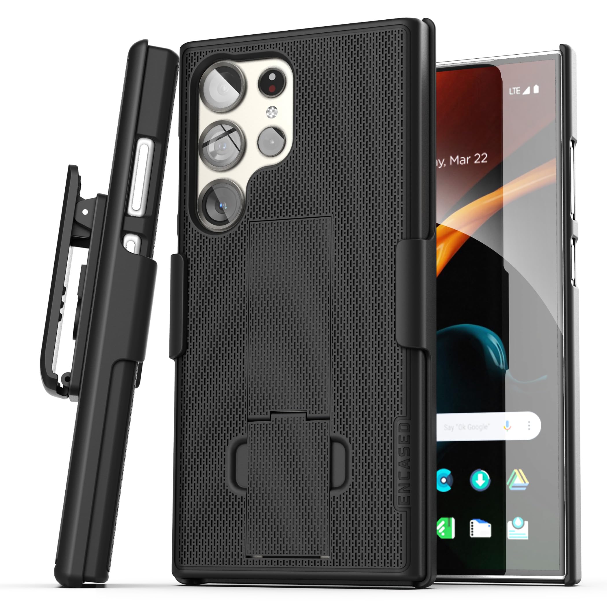 Encased DuraClip Designed for Samsung Galaxy S24 Ultra Belt Clip Case with Phone Holster and Kickstand (Black)