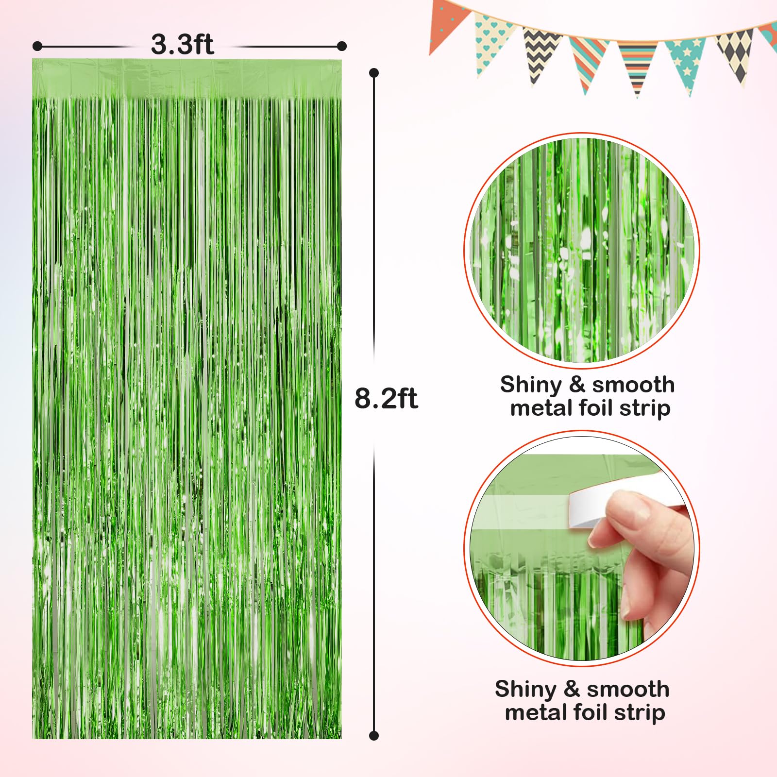 Light Green Metallic Tinsel Foil Fringe Curtains, 2 Pack 3.3X8.3 Feet Party Streamer For Birthday Party Decorations, Halloween D