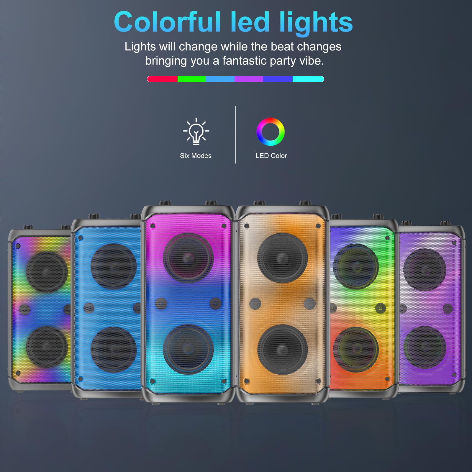 TAMPROAD Bluetooth Speaker 80W Wireless TWS with Subwoofer, LED Lights, Black, Model Q55-1MIC