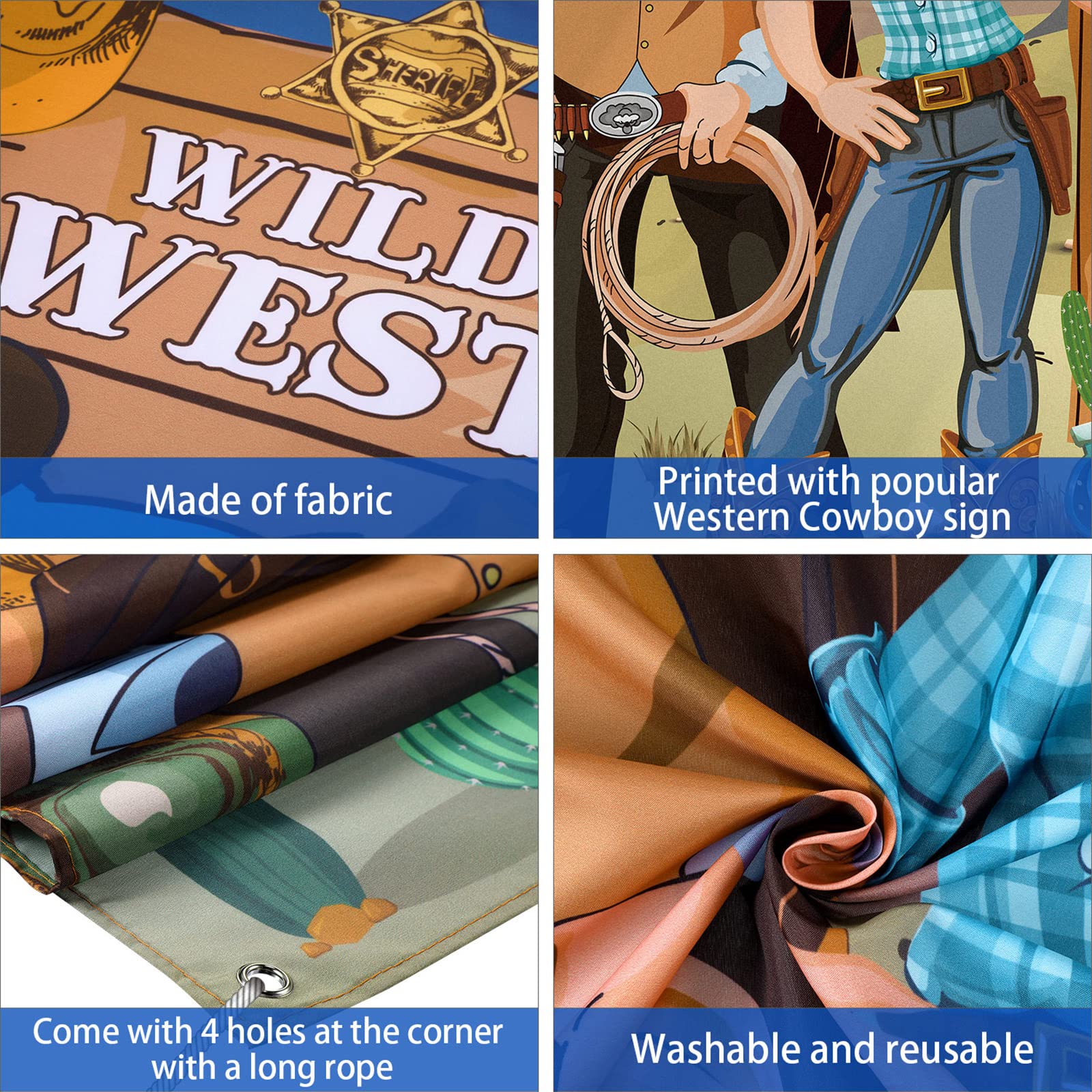Blulu Cowboy Party Decorations Western Photo Booth Props, Large Fabric West Cowboy Door Banner Background, Funny Western Games Supplies, 6 X 3 Ft