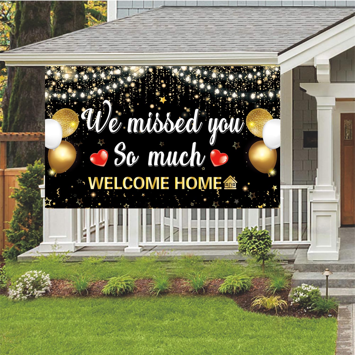 Loonelo Welcome Home Backdrop Banner Decorations With 70.8''X43.3'',We Missed You So Much Backdrop Photo Booth Props, Welcome Ho