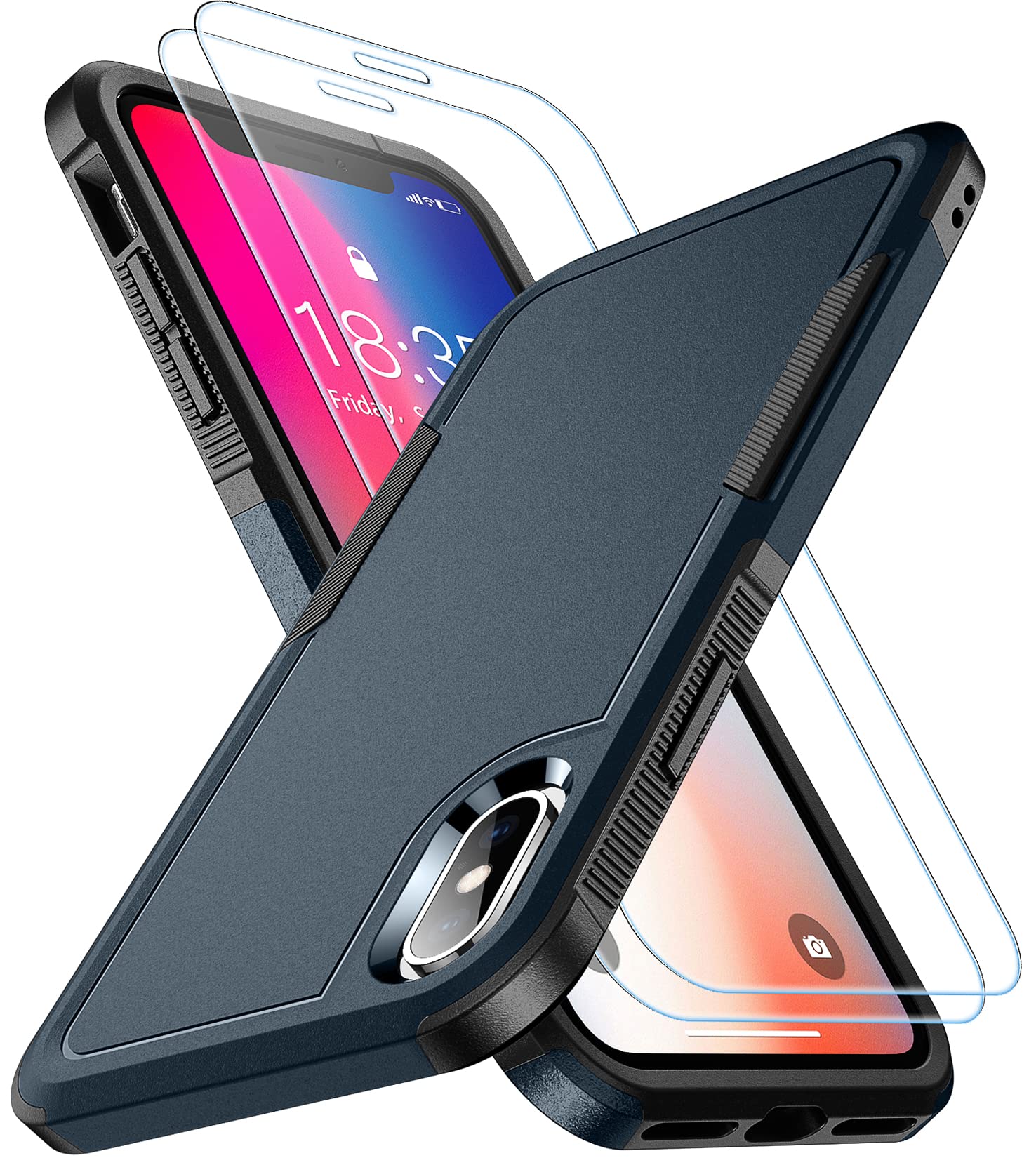 Spidercase For Iphone X/Xs Case,[Dual Layer][10 Ft Military Grade Drop Protection] [Non Slip] [2 Pcs Tempered Glass Screen Prote
