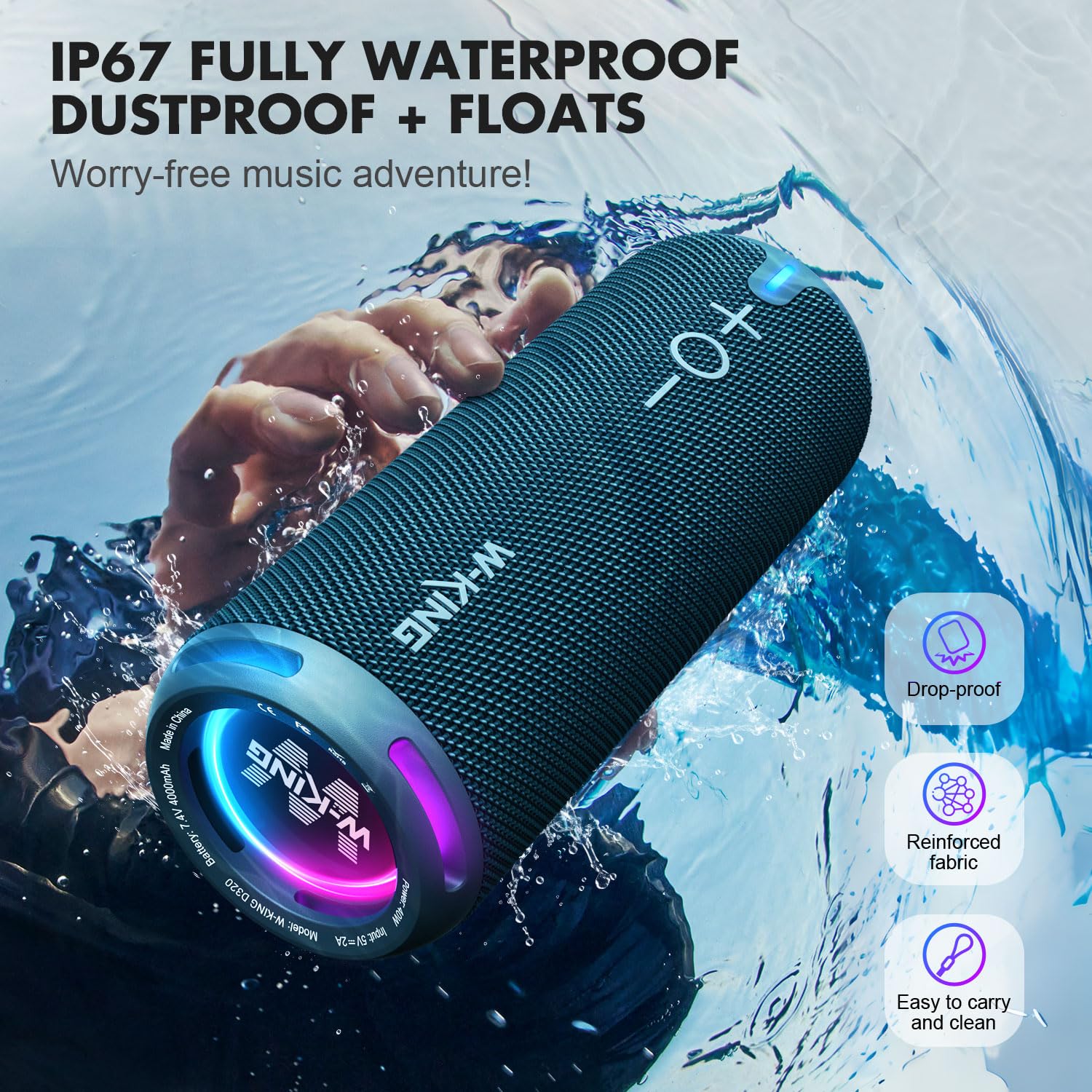 W King Portable Bluetooth Speakers Loud, Ipx7 Waterproof Outdoor Speakers Wireless, App Customized Eq, Dual Voice Coil/Deep Bass, 360� Sound With Lights/V5.3/Tf/Aux, 40W Party Boombox Shower Speaker