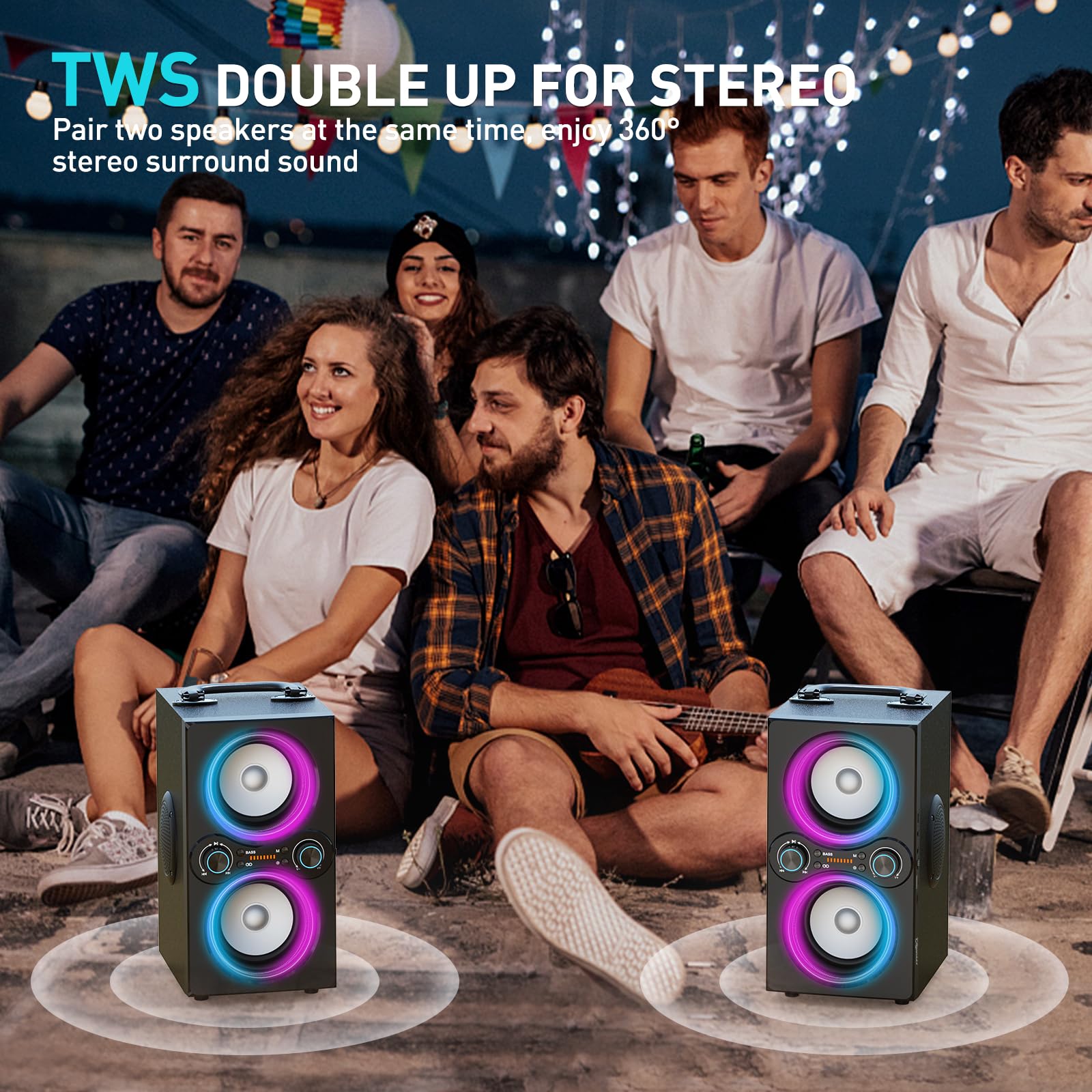 Tpyesss Bluetooth Speakers, 80W(Peak) Wireless Tws Portable Bluetooth Speaker, Beat Driven Lights, 100Db Loud Stereo Speaker Wit