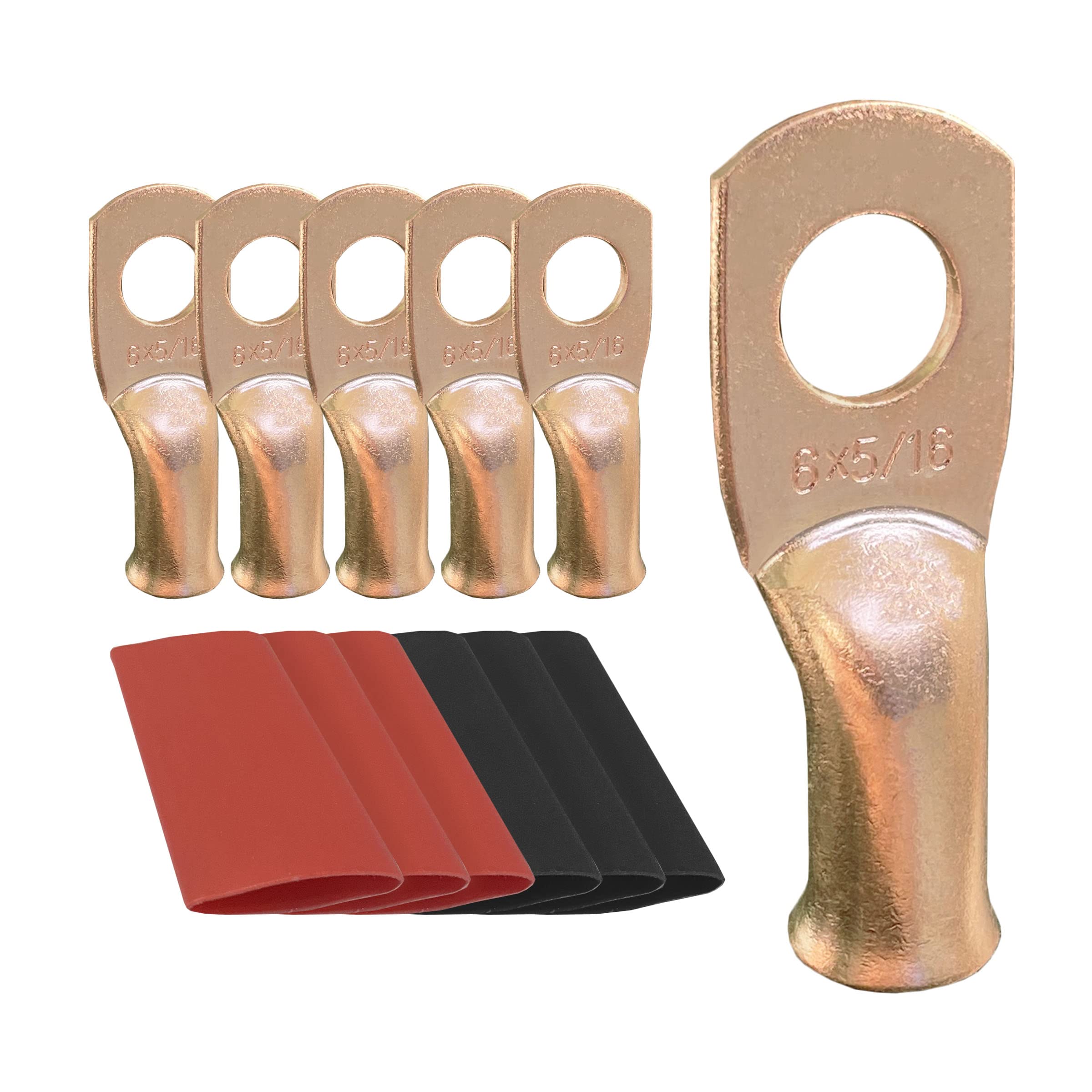 10Pcs 6 Awg 5/16 Ring Battery Lugs, Copper Lugs, Battery Cable Ends, Tubular Ring Terminals, Crimp Wire Ring Lugs, Battery Termi