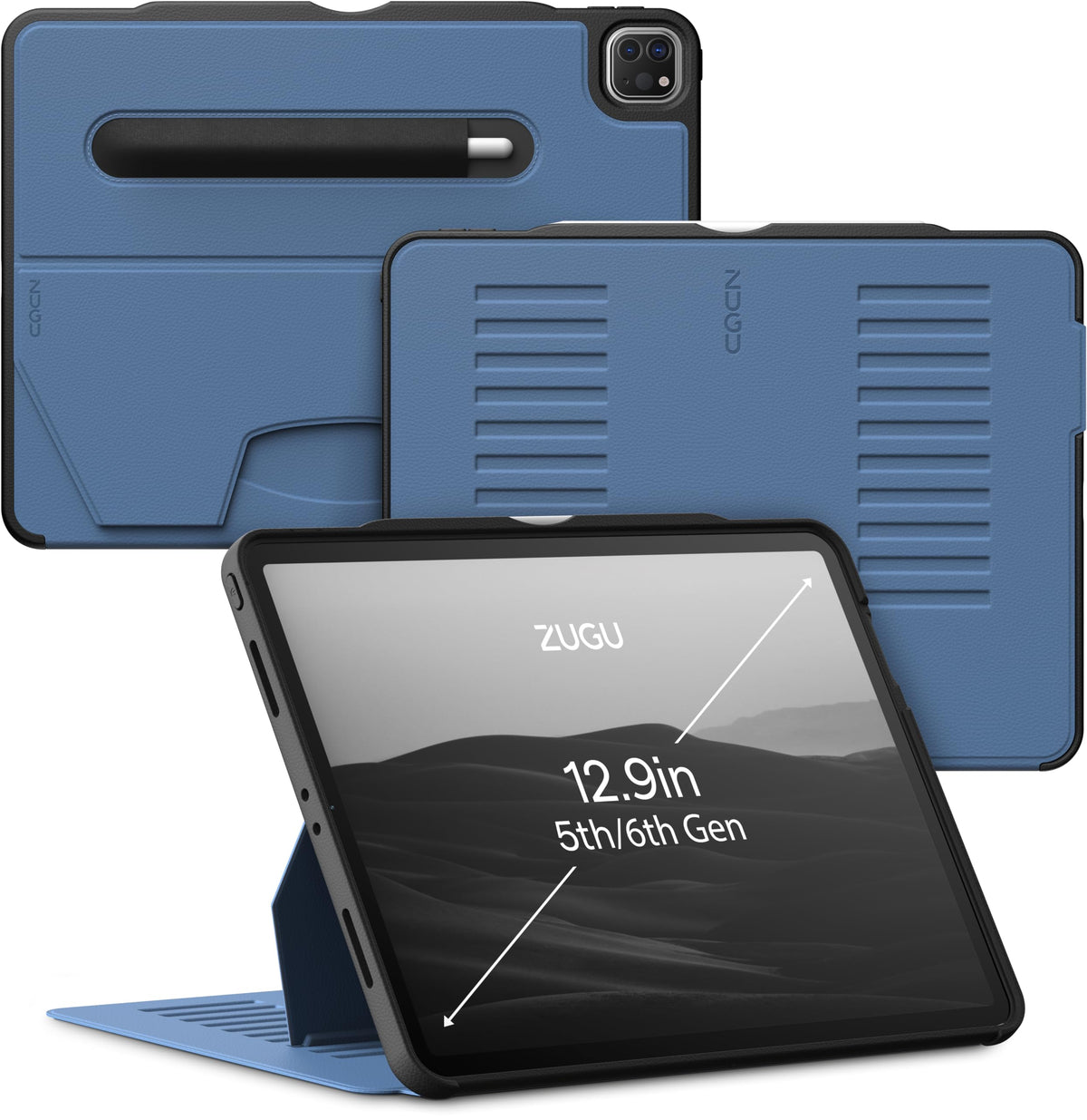 Zugu Case For Ipad Pro 12.9 Case 5Th / 6Th Generation Case 2021/2022 | Slim Protective Case With Wireless Apple Pencil Charging | Magnetic Stand & Sleep/Wake Magnetic Cover | Slate Blue