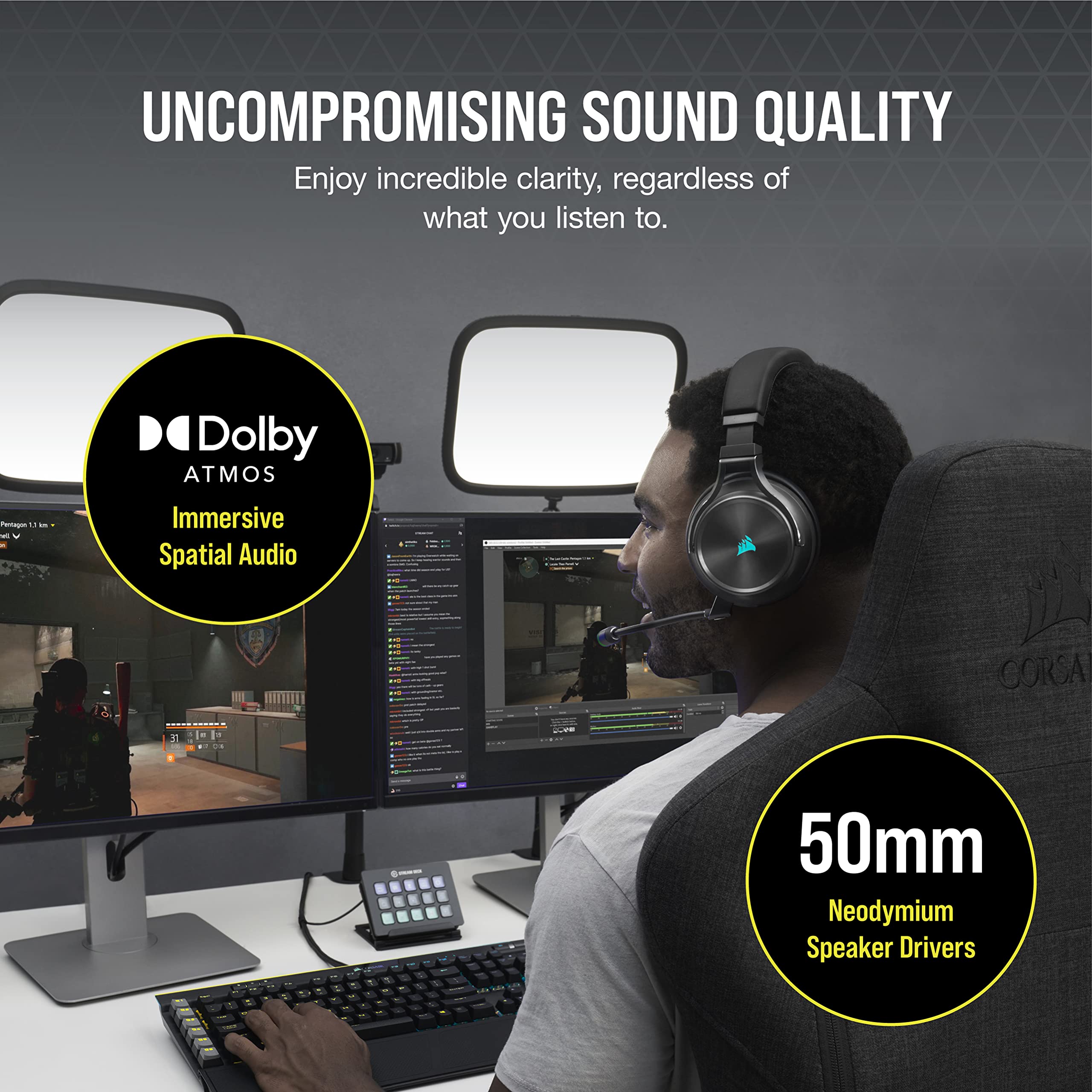 Corsair Virtuoso Rgb Wireless Xt Multiplatform Gaming Headset With Bluetooth - Dolby Atmos - Broadcast Quality Microphone - Icue
