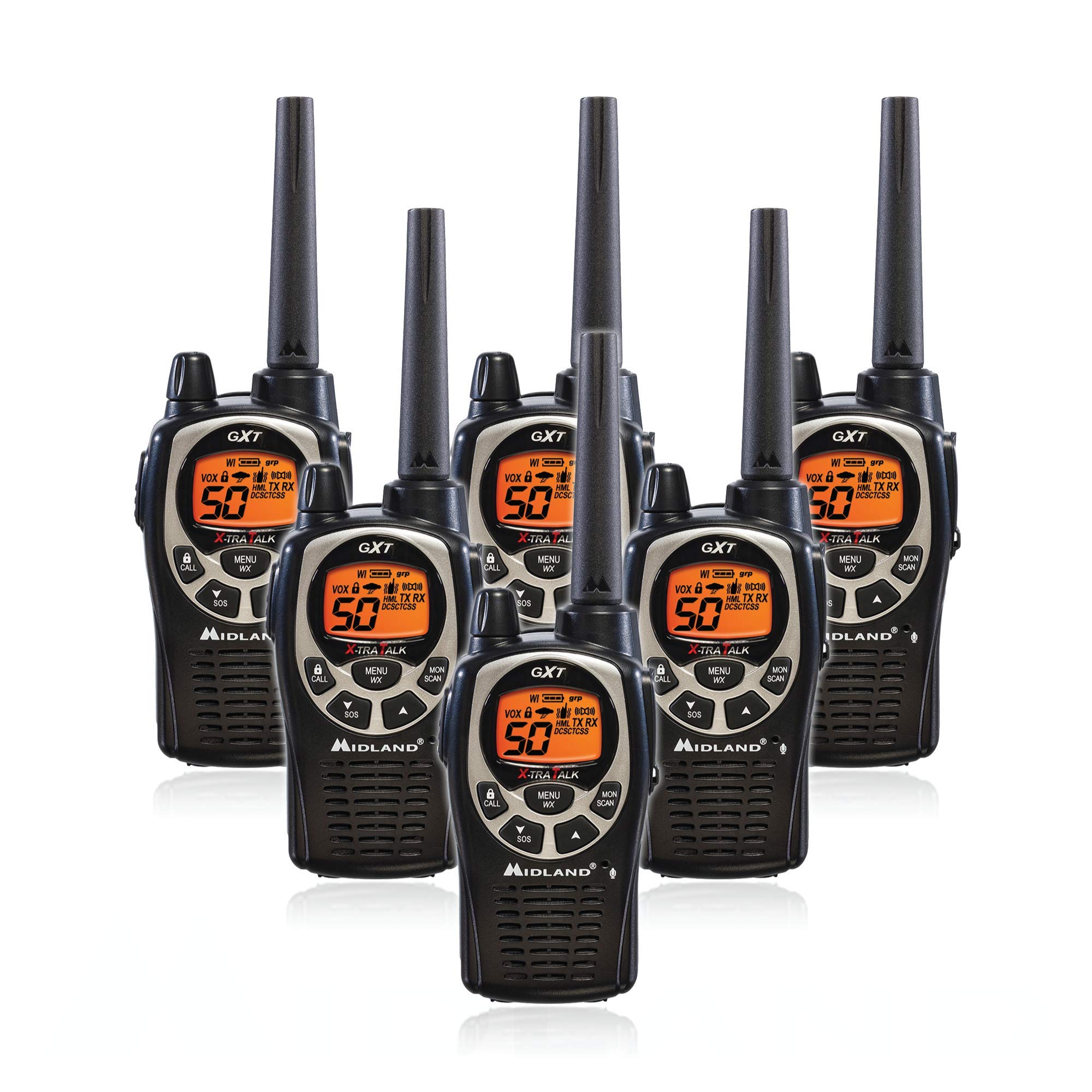 Midland Gxt1000Vp4 50 Channel Gmrs Two Way Radio   Up To 36 Mile Range Walkie Talkie   Black/Silver (Pack Of 6)