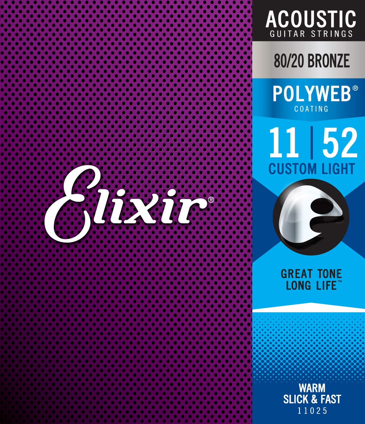Elixir Strings 8020 Bronze Acoustic Guitar Strings W Polyweb Coating, Custom Light (011 052)