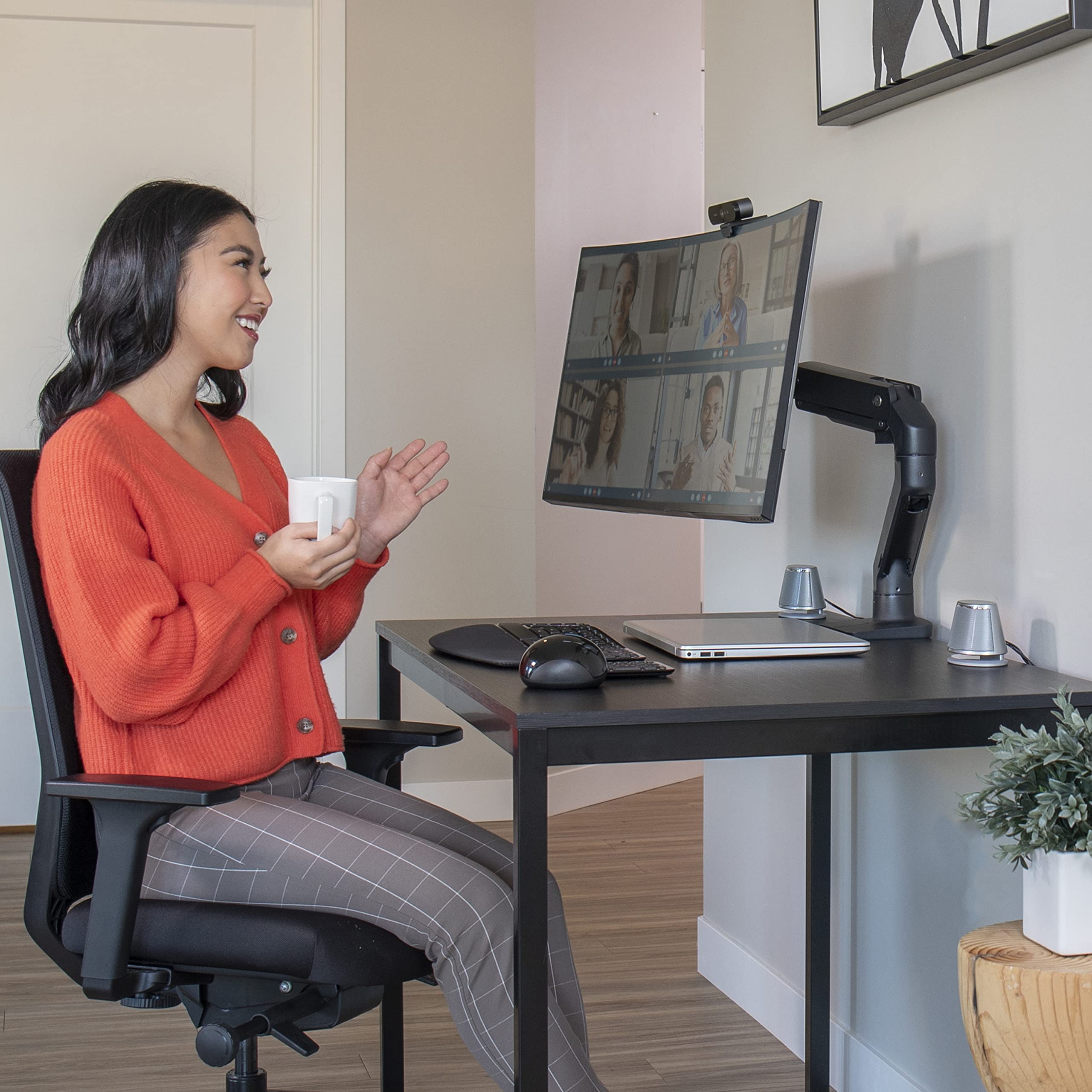 Ergotron � HX Premium Heavy Duty Monitor Arm, Single Monitor VESA Desk Mount � for Flat or Slight Curved Ultrawide Monitors Up to 49 inches, 20 to 42 lbs � Standard Pivot, Matte Black