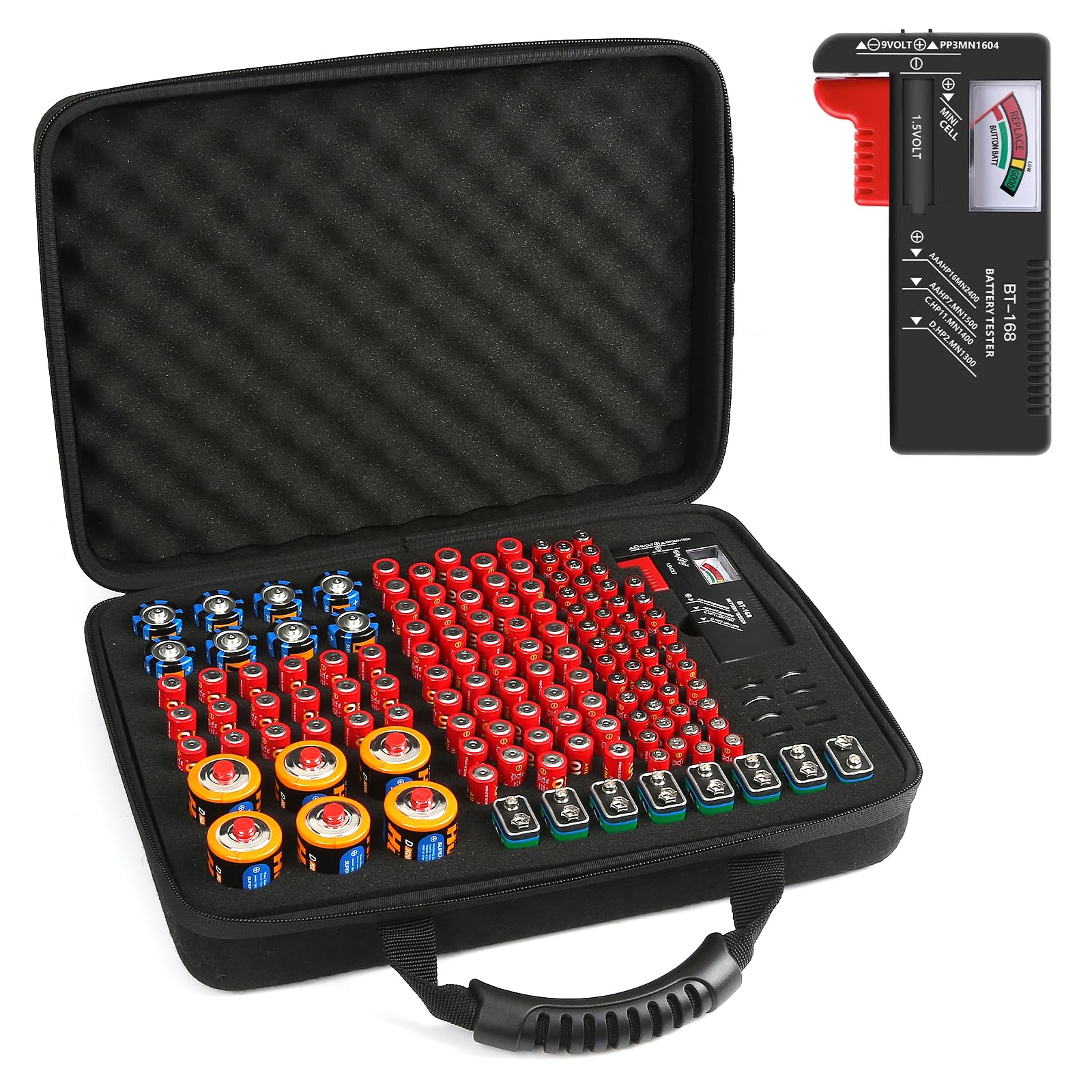 Blk8Ight Hard Battery Organizer Storage Box, Battery Organizer Carrying Case Bag Holder Holds 148 Batteries Aa Aaa C D 9V   With