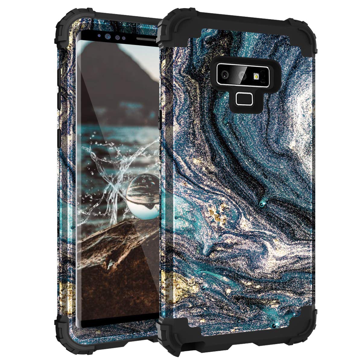 Casewind For Galaxy Note 9 Case,Marble Heavy Duty Phone Case For Men Boys 3 In 1 Hard Pc & Soft Silicone Dual Layer Hybrid Shock