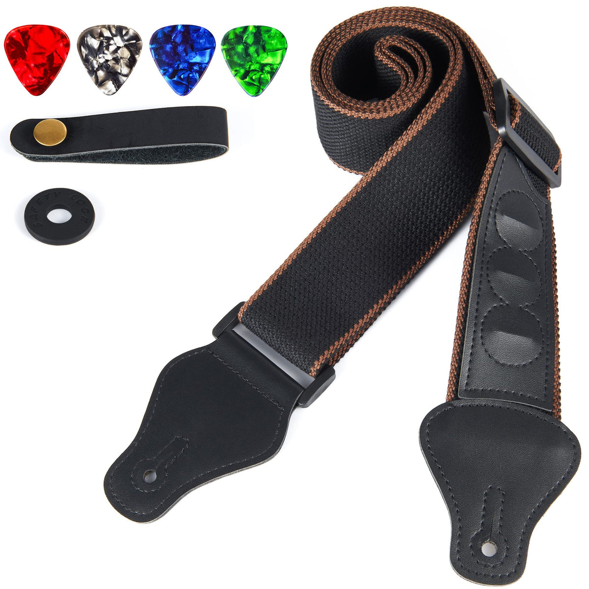 Wogod Guitar Strap   Acoustic Electric Guitar Straps,Bass Guitar Strap With 3 Guitar Picks Holder Ends