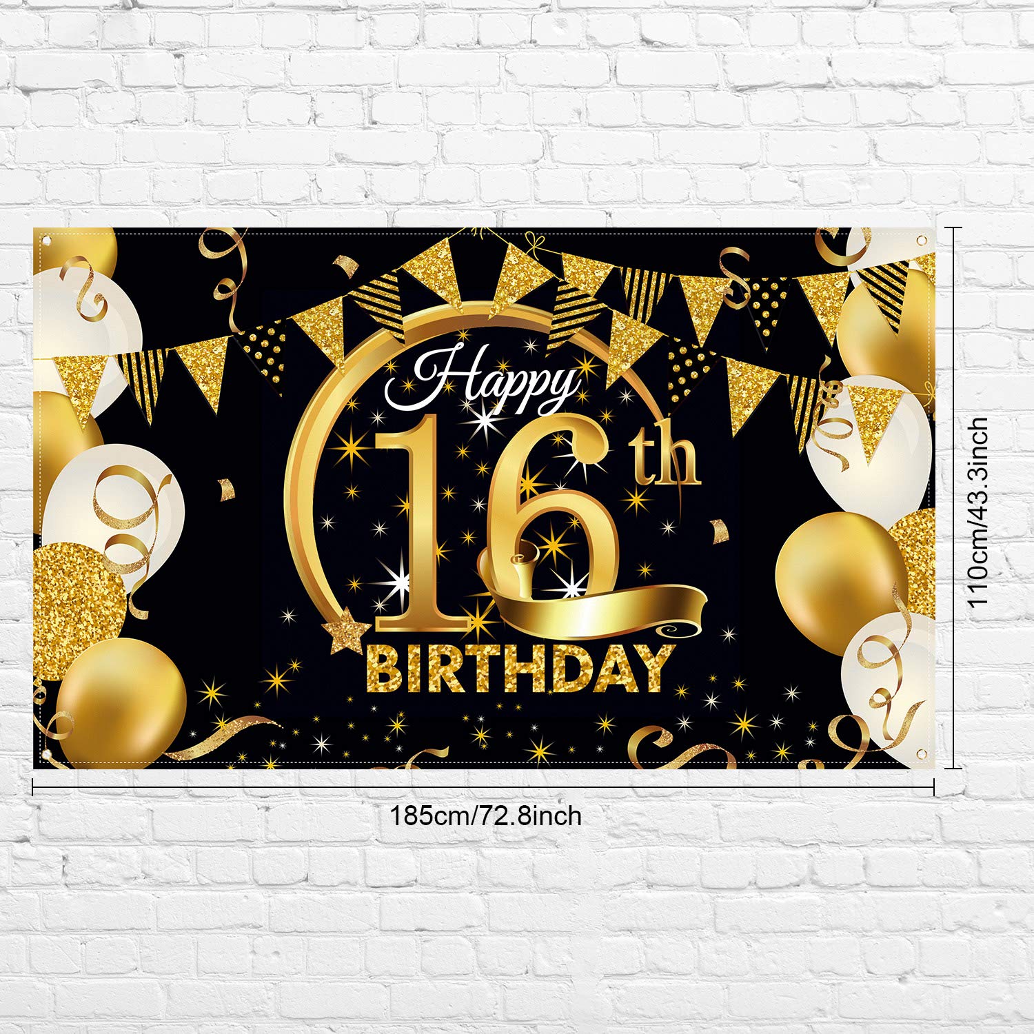 Blulu Birthday Party Decoration Extra Large Fabric Black Gold Sign Poster For Anniversary Photo Booth Backdrop Background Banner