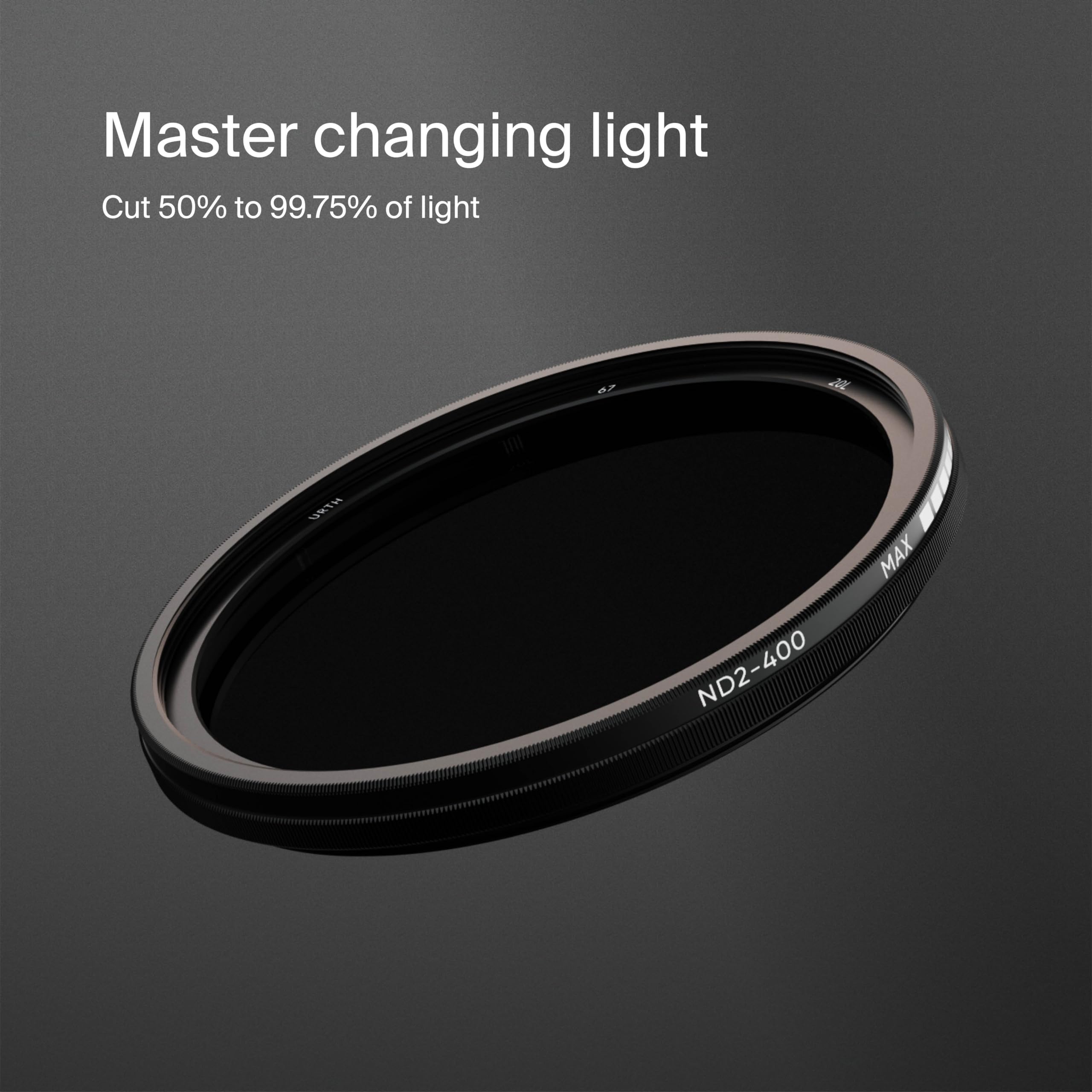 Urth Ultra Slim 20 Layer Nano Coated Neutral Density Lens Filter, 58Mm, Variable Nd2 400, Optical Glass, Water Resistant, For Ca
