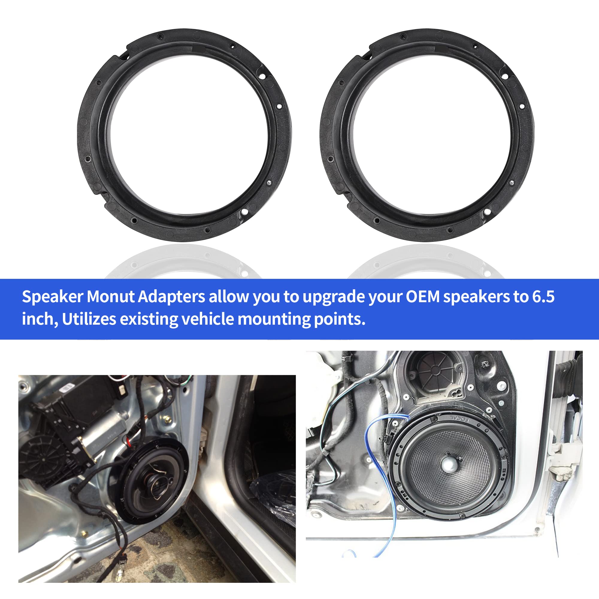 Red Wolf Car Door Speaker Adapter Bracket 6.5 Inch Fit Vw Volkswagen Passat Golf/Jetta/Beetle1999 2019, Porsche 2000 2006, Skoda 2005 2013 Install Aftermarket Speaker Adapter Spacer Ring