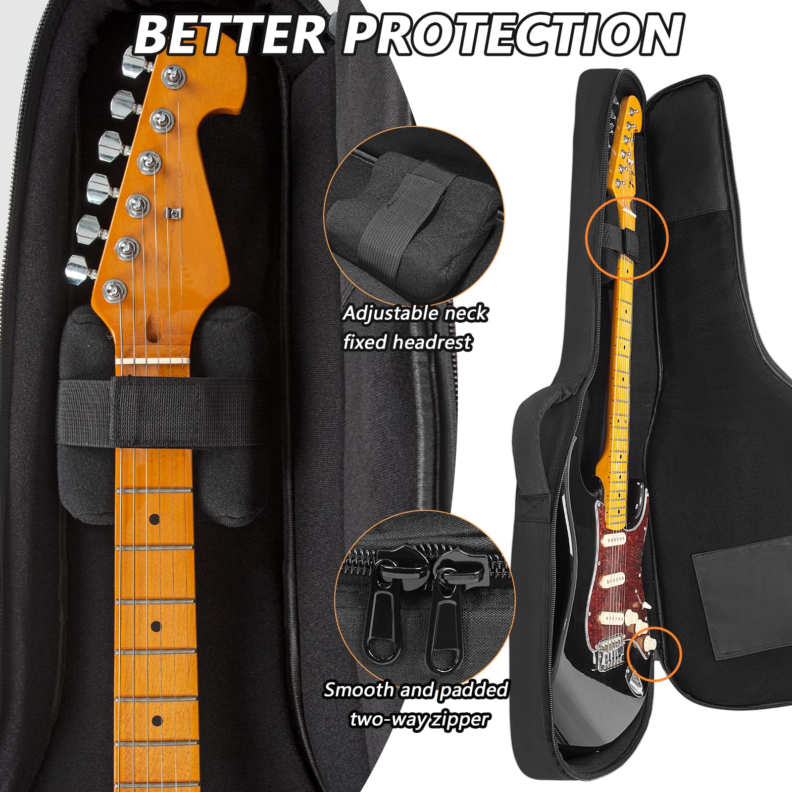 Letsrock Electric Guitar Case With 0.7 Inch Thick Padding 3 Pockets With Electric Guitar Gig Bag, Adjustable Shoulder Strap Comp