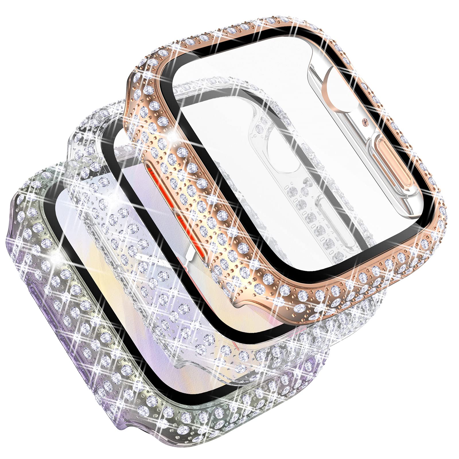 Fullife 3 Pack Compatible With Bling Apple Watch Series 9 41Mm Cases Crystal Diamond Protective Bumper Covers With Screen Protec