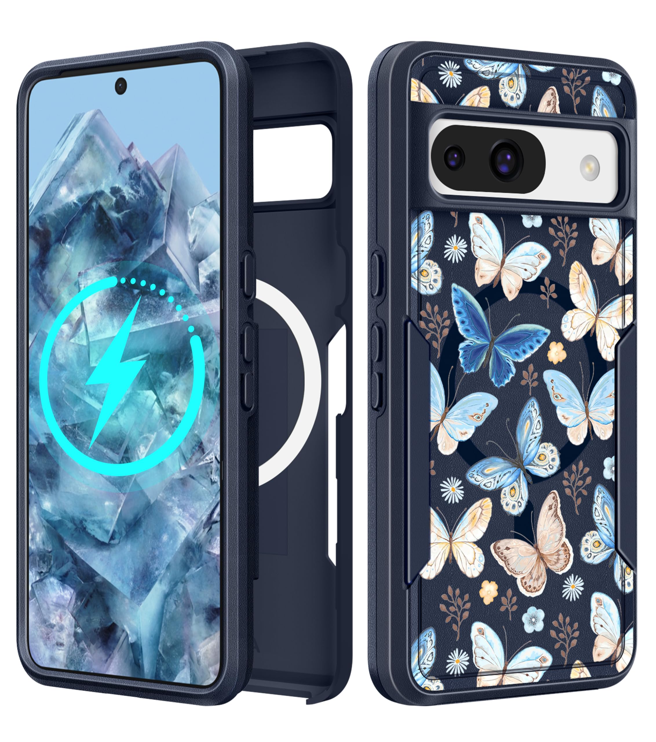 LISEVO for Google Pixel 8A Case 6.1 Inch - Compatible with MagSafe Women Girls Cute Magnetic Protective Cover Kawaii Girly Blue 