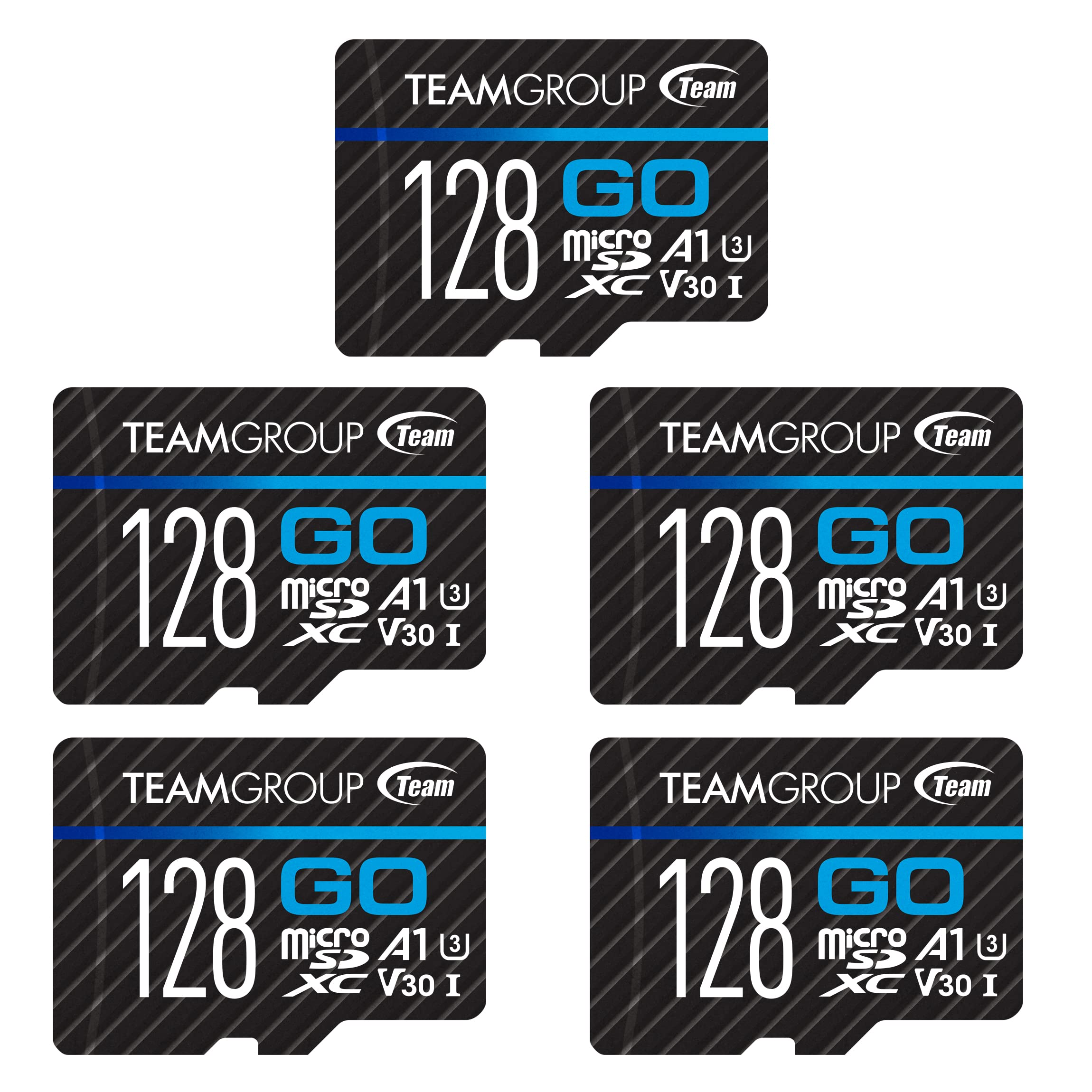 Teamgroup Go Card 128Gb X 5 Pack Micro Sdxc Uhs I U3 V30 4K For Gopro & Drone & Action Cameras High Speed Flash Memory Card With Adapter For Outdoor Sports, 4K Shooting, Nintendo Switch Tgusdx128Gu363
