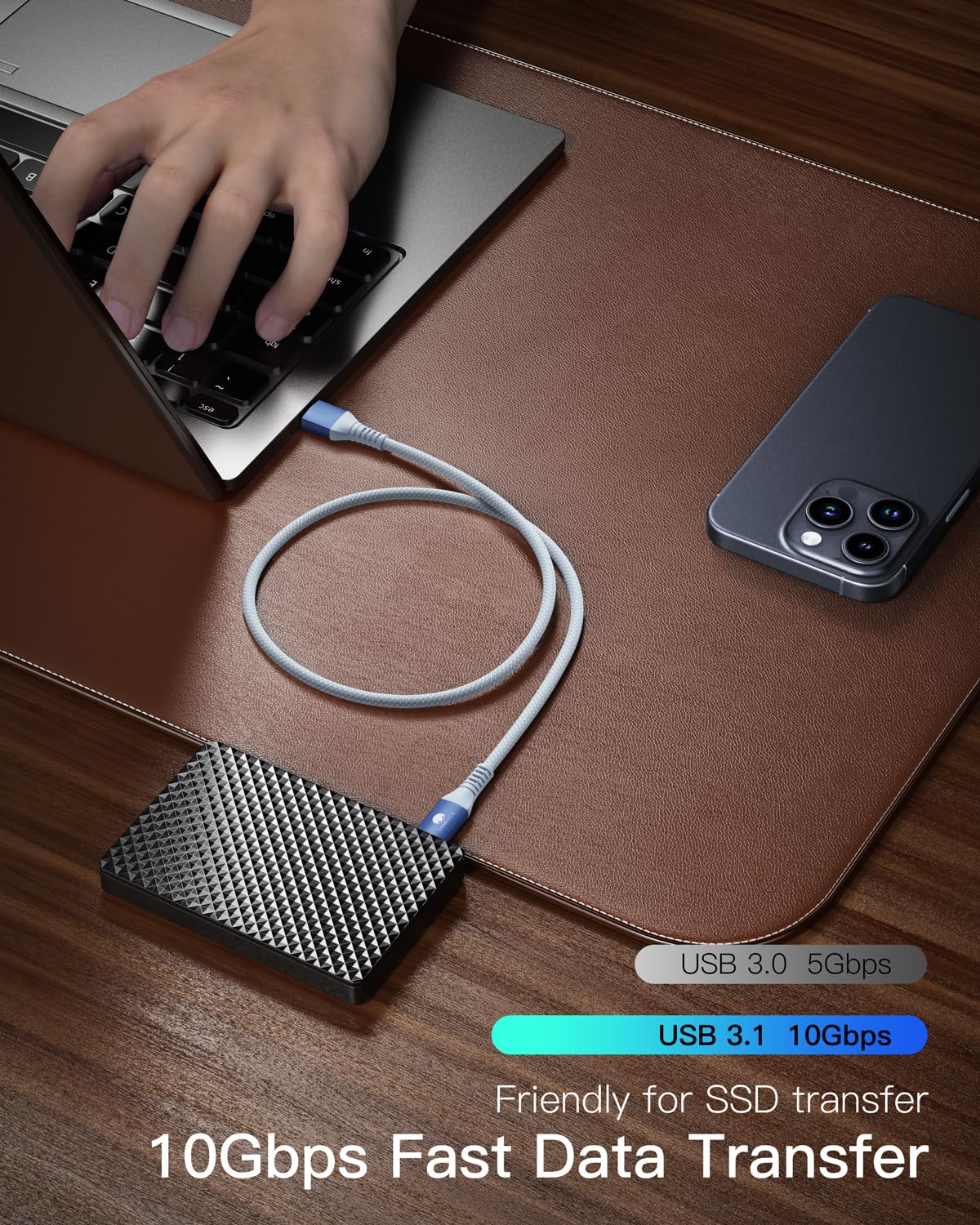 Conmdex Usb C Cable [3Ft, 2 Pack] 10Gbps Usb 3.1 Gen 2 Usb A To Usb C Data Transfer Cord, 3A Fast Charging Android Auto Carplay Type C Cable For Iphone 16 15 Plus Pro Max Samsung Galaxy S23, Blue