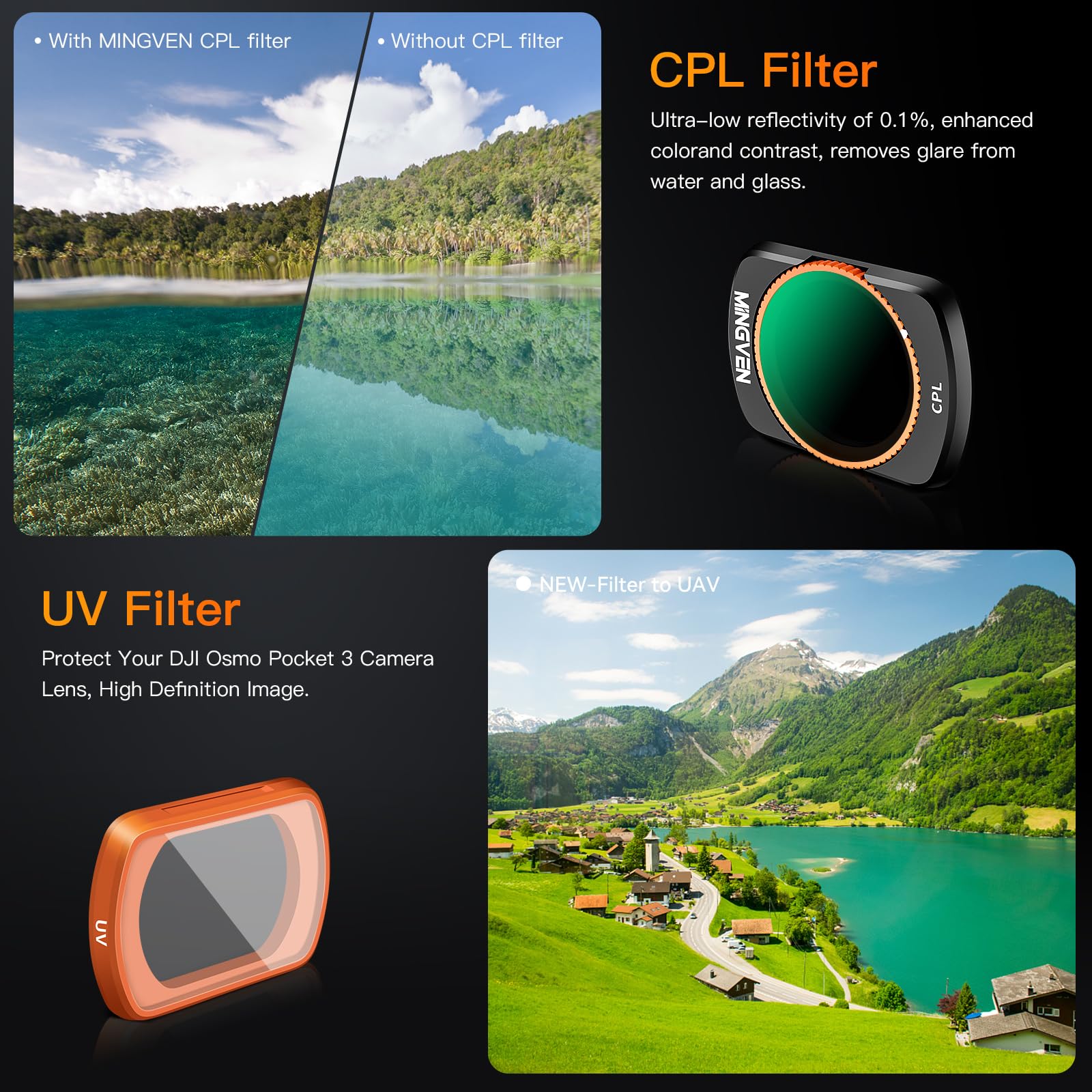 Mingven Adjustable Magnetic Nd Filters Set For Dji Osmo Pocket 3 Creator Combo, Adjustable Nd Filters 1 5 Stops + 6 9 Stops   4