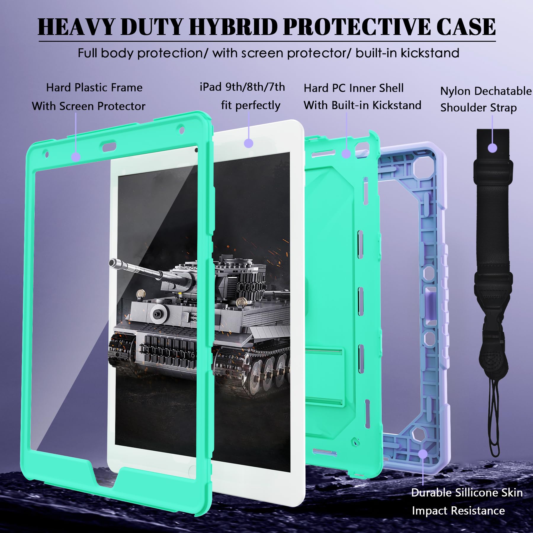 Timism Case For Ipad 9Th/8Th/7Th Generation 2021/2020/2019 (10.2 Inch)   Heavy Duty Shockproof Protective Cover With Screen Prot