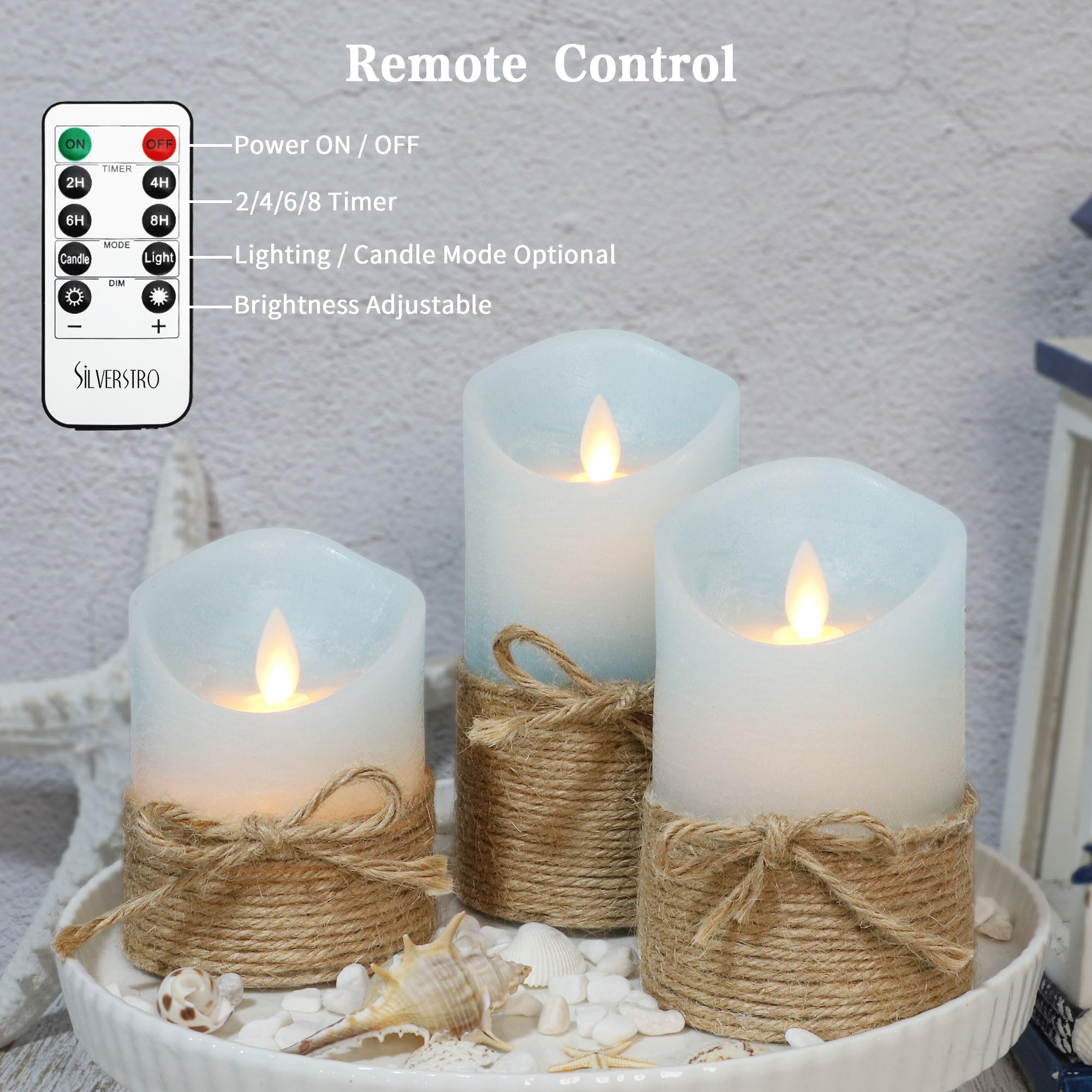 Silverstro Flameless Candles Nautical Decor Flickering Ocean Blue Battery Operated With Remote   Home Farmhouse Holiday Xmas Spr