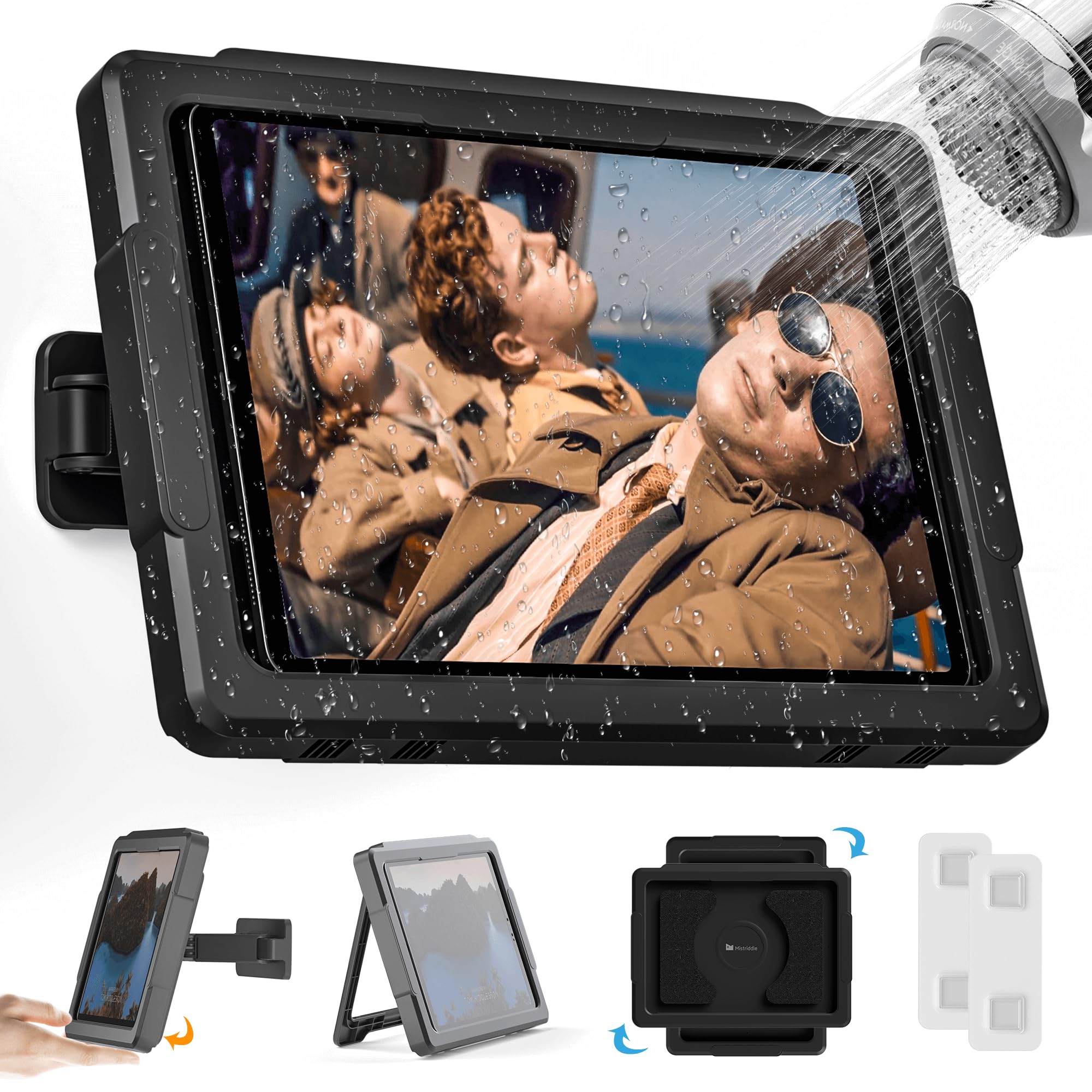 Mistriddle Shower Ipad Holder Waterproof With 480 Rotation Retractable Adjustable, Wall Mount Up To 11'', Shower Tablet Holder F