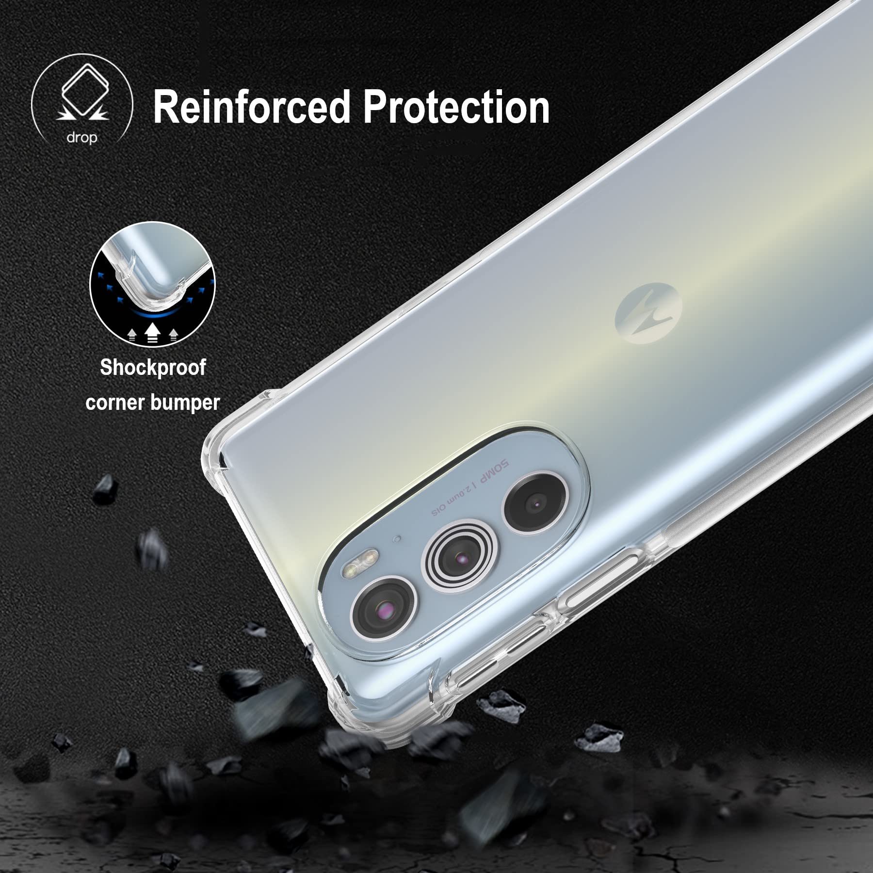 Cresee Phone Case for Motorola Edge Plus 2022 5G UW Crystal Clear Reinforced Corners Flexible TPU Transparent