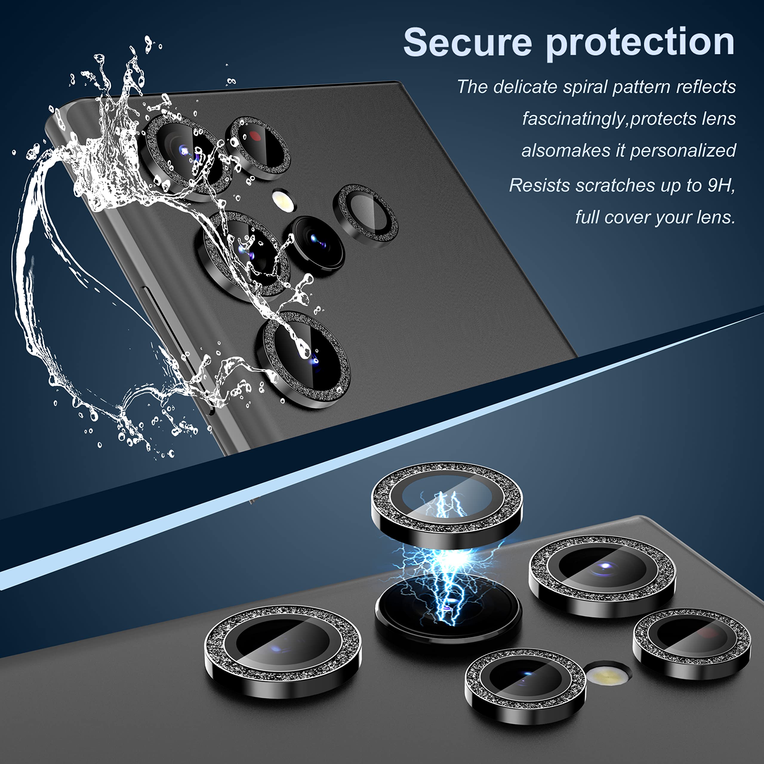 [5+5 Pcs] Suoman For Samsung Galaxy S23 Ultra Camera Lens Protector, Premium Tempered Glass Glitter Camera Lens Protector For Sa