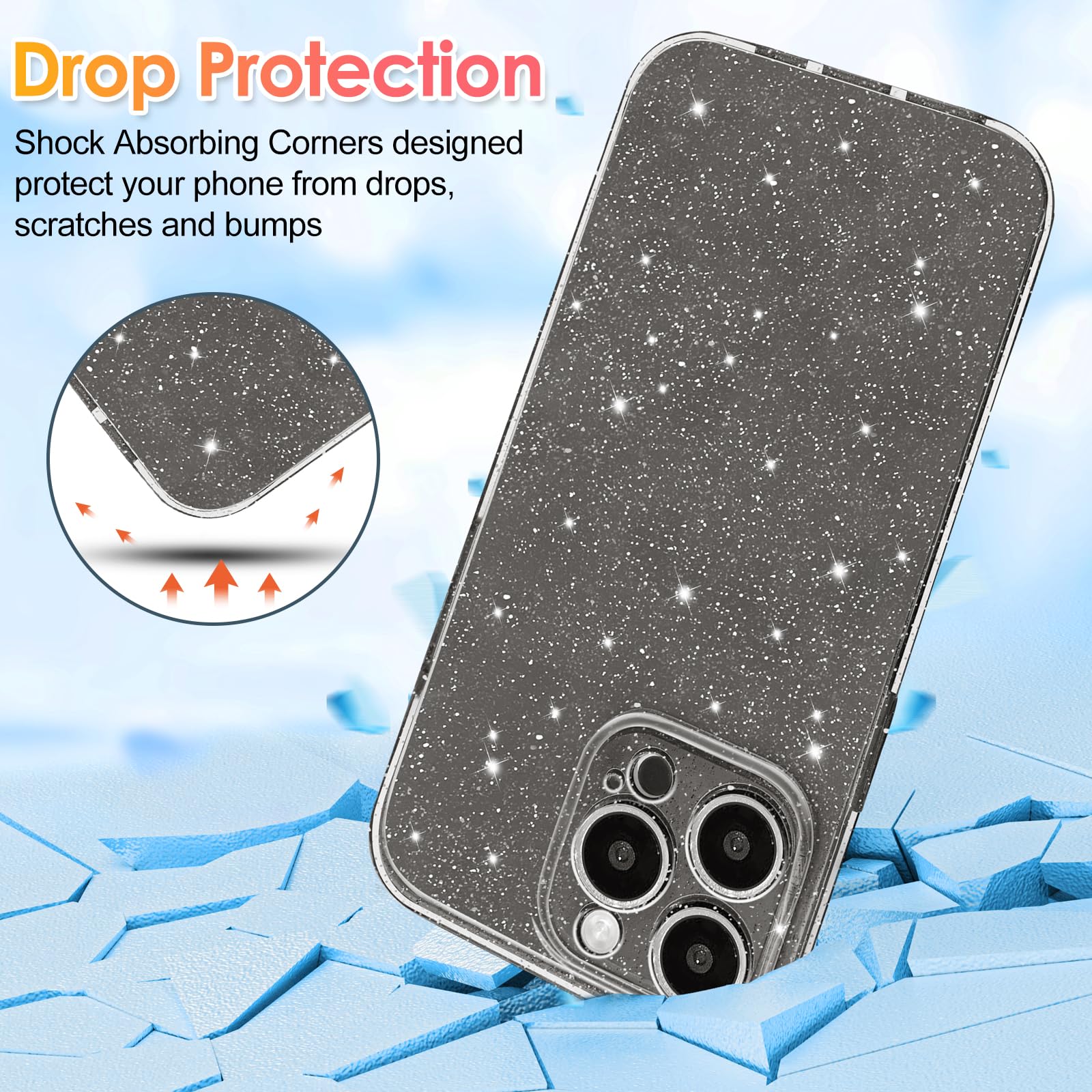 Hython Case For Iphone 16 Pro Max Case Glitter Cute Sparkly Shiny Bling Sparkle Phone Cases 6.9'', Thin Slim Fit Soft Tpu Bumper