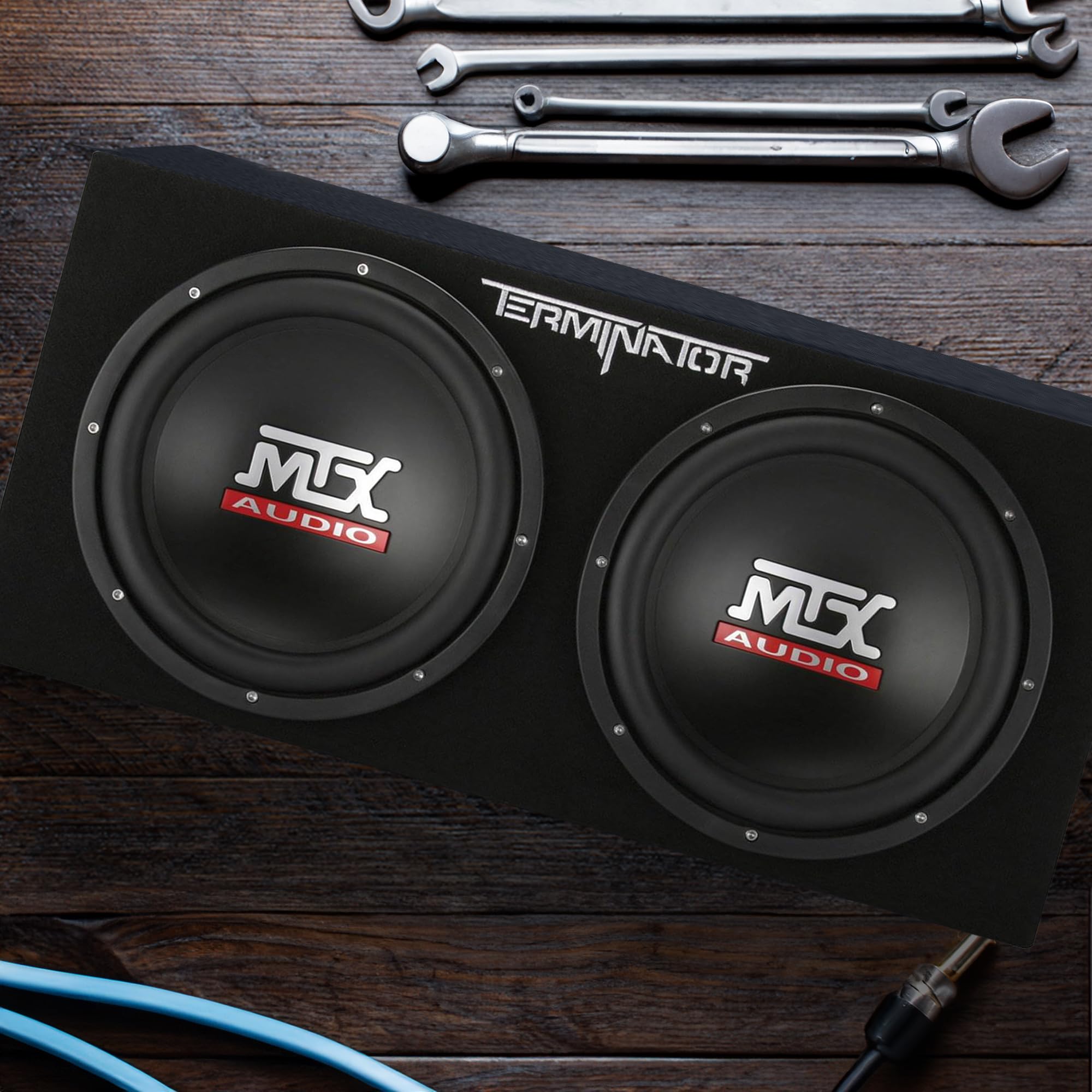 Mtx Audio Dual Subwoofer Vented Enclosure With High Resolution Feature, Aviation Carpet And Floor Standing Mounting Type For Veh