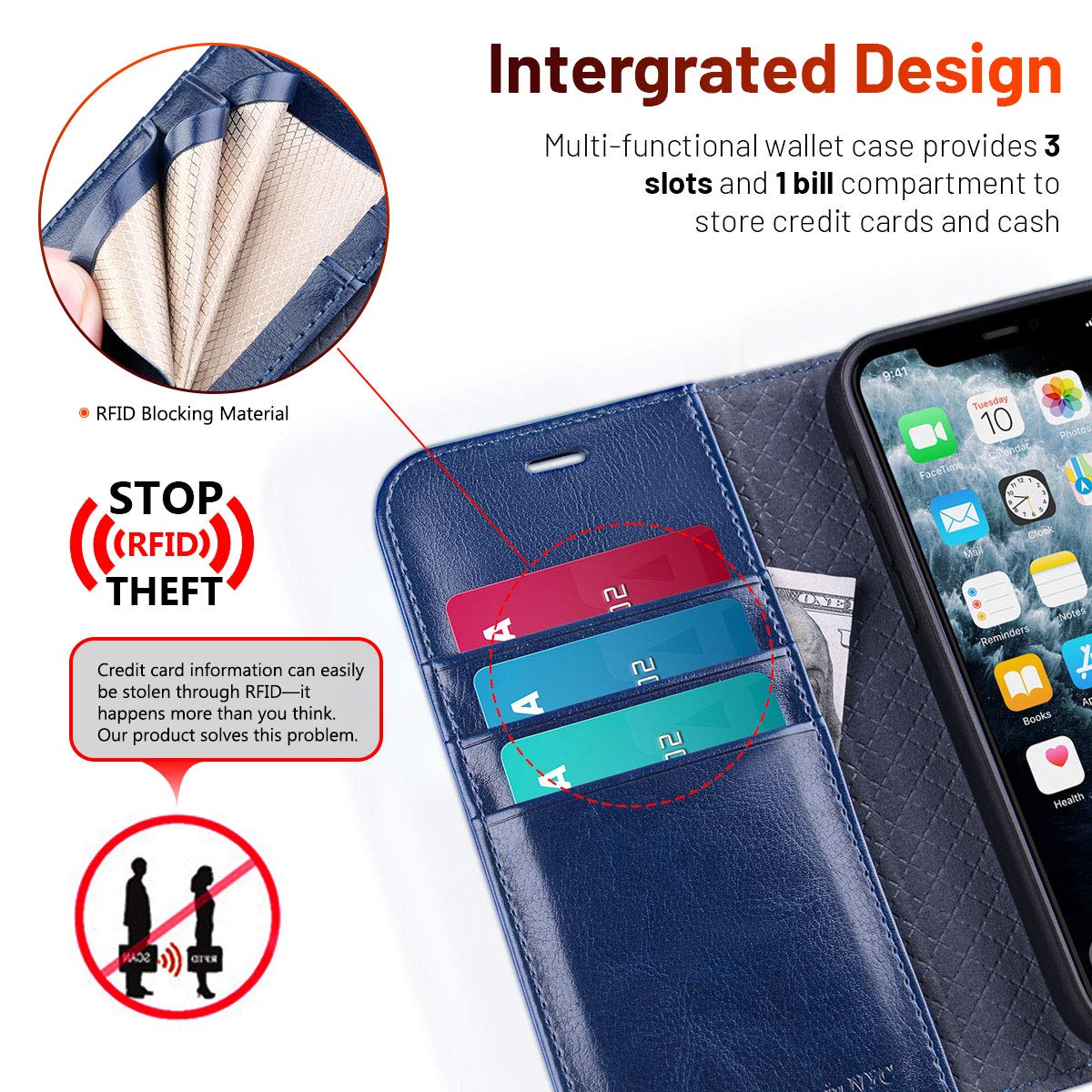 Ocase Compatible With Iphone 12 Case/Compatible With Iphone 12 Pro Wallet Case, Pu Leather Flip Case With Card Holders Rfid Bloc