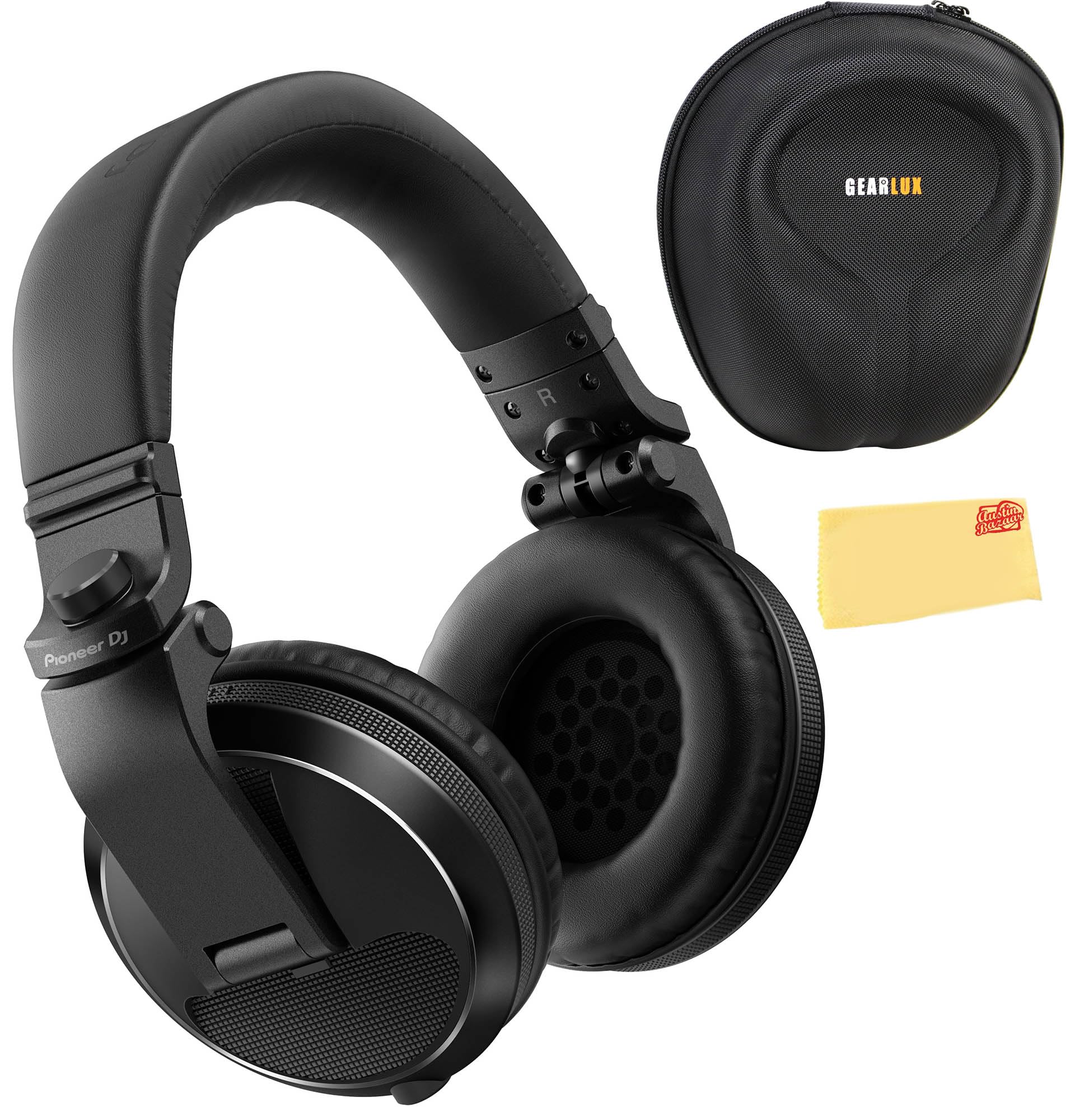 Pioneer DJ HDJ-X5 Over-Ear DJ Headphones - Black Bundle with Case and Austin Bazaar Polishing Cloth