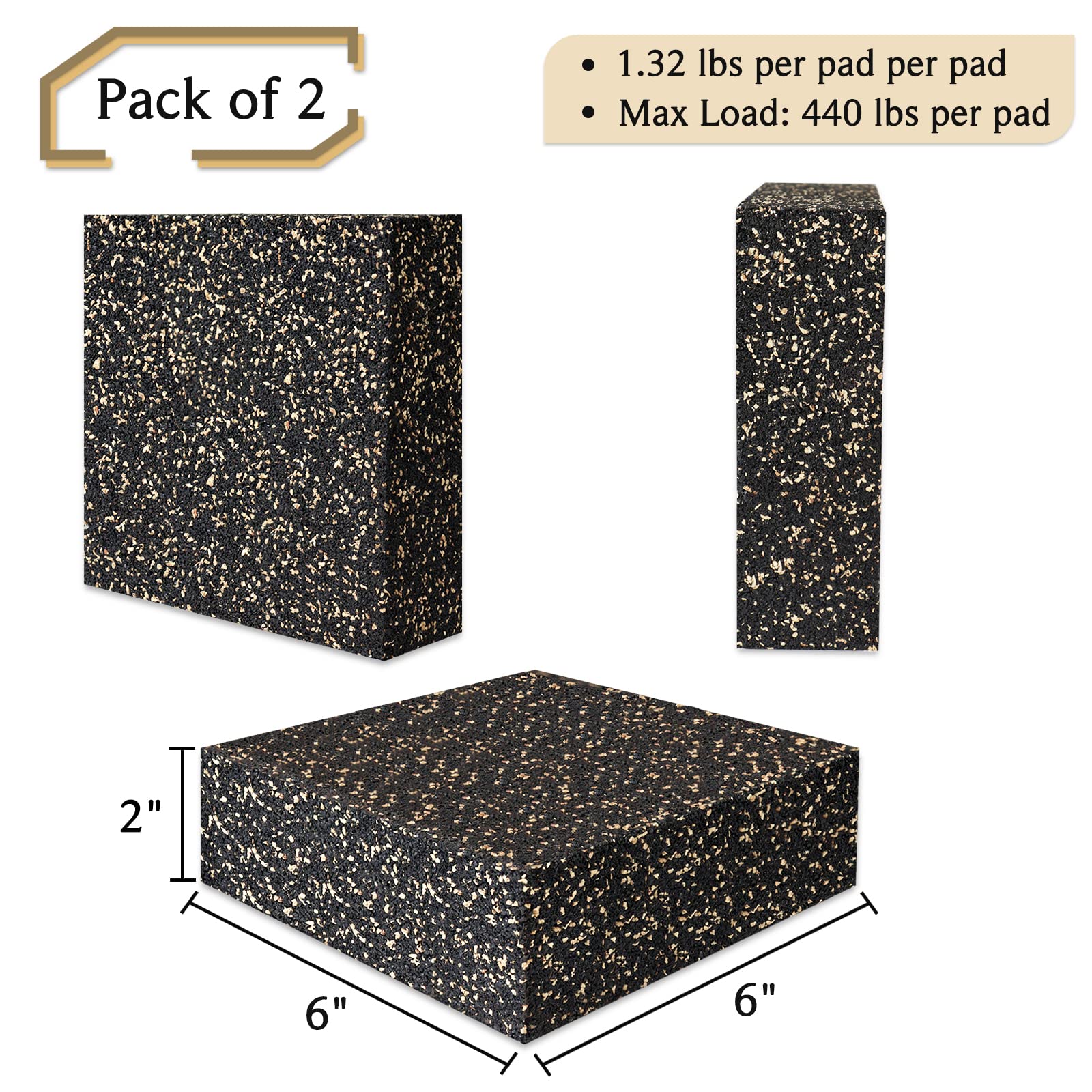 Bxi Subwoofer Isolation Pad - 2 Pcs 6 X 6 X 2 Inches Bass Reduction Floorstanding Speakers Mat Riser - Thick Large Rubber Cork A