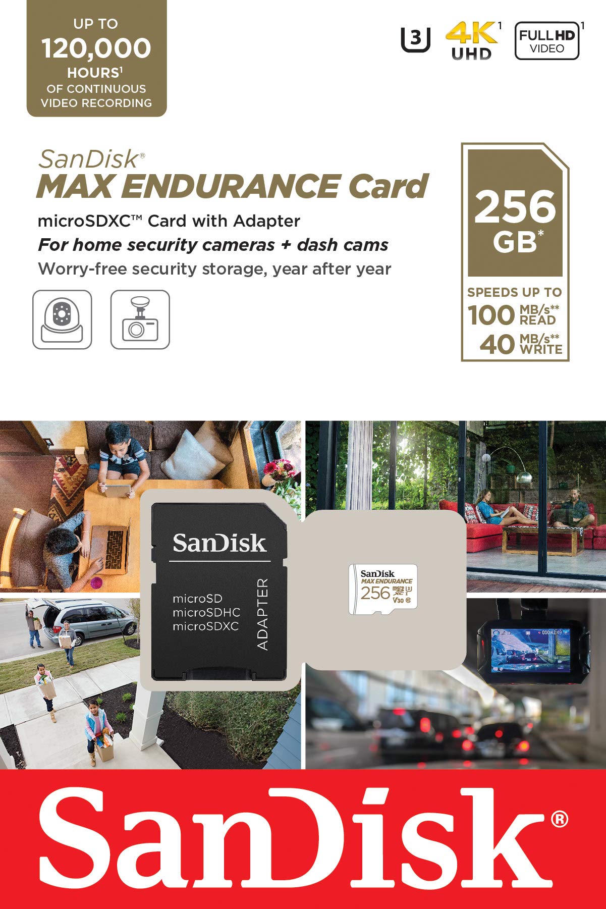 Sandisk 256Gb Max Endurance Microsdxc Card With Adapter For Home Security Cameras And Dash Cams - C10, U3, V30, 4K Uhd, Micro Sd