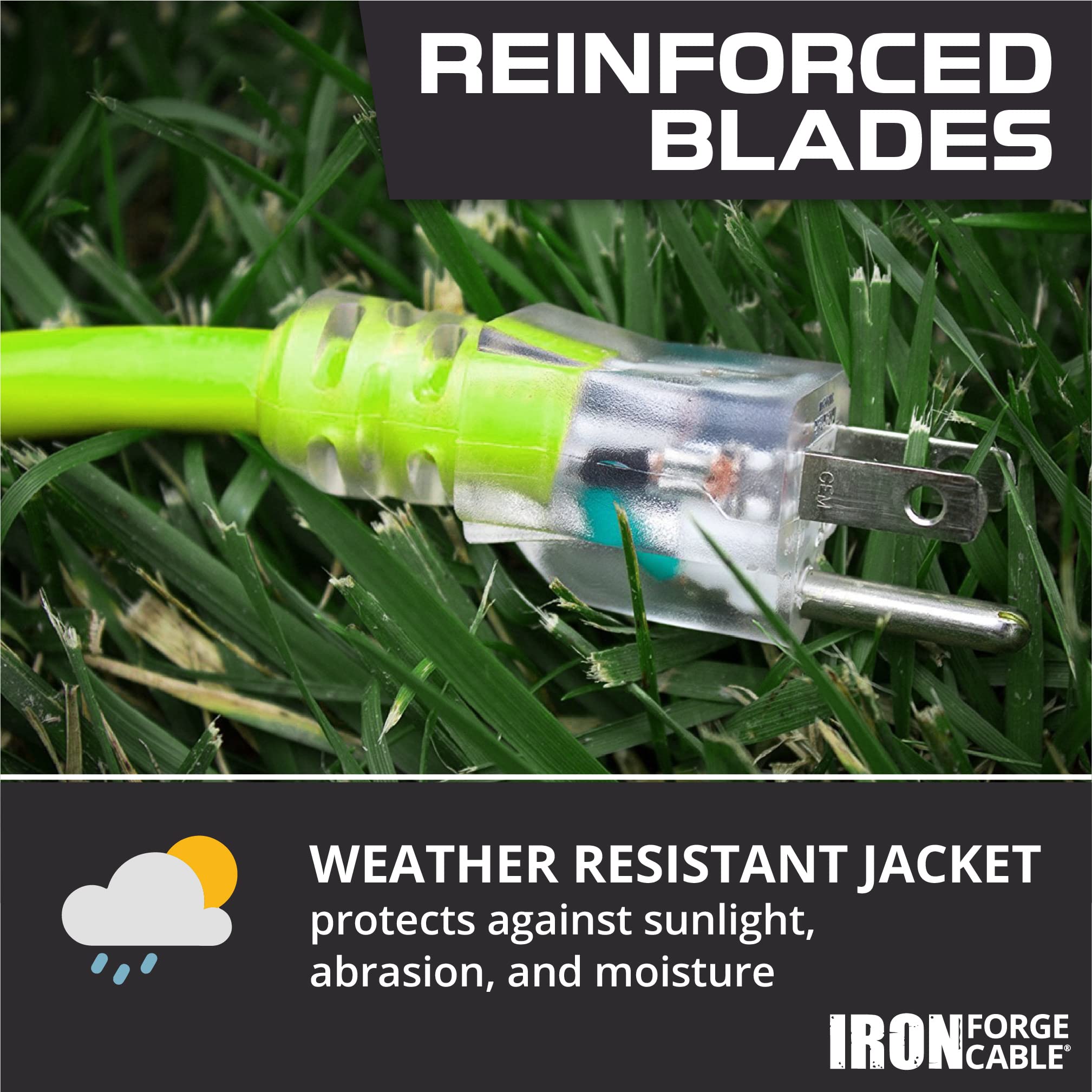 Iron Forge Cable 12 Gauge Extension Cord 10 Ft Lighted End   12 Awg Heavy Duty Outdoor Cord With 3 Prong, Industrial Grade Neon