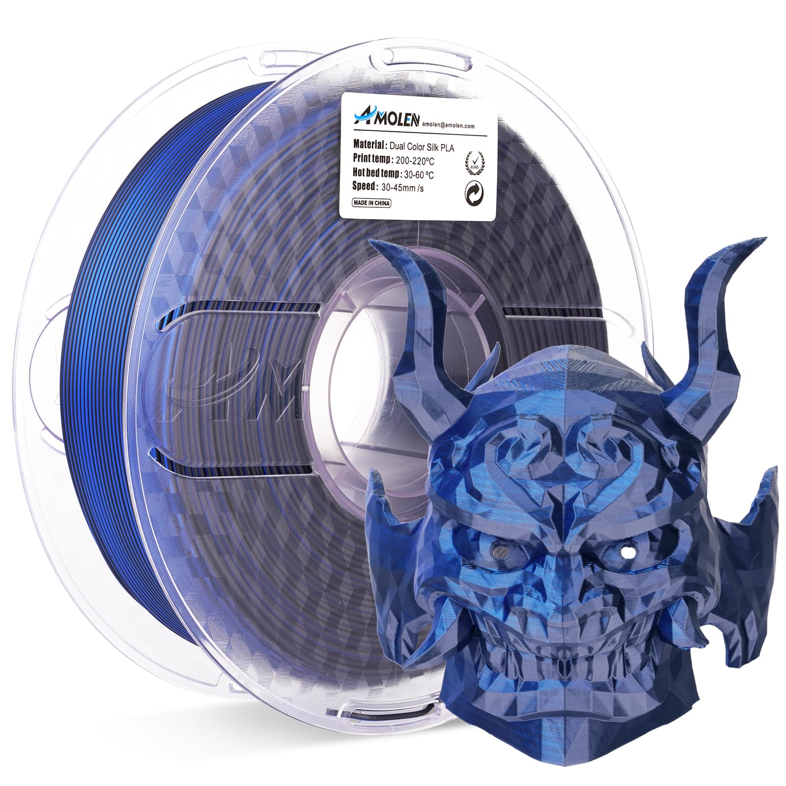 Amolen Silk Pla 3D Printer Filament, Dual Color Black Blue Pla 1.75Mm, Shiny Color Change Filament 3D Printing Pla Filament For