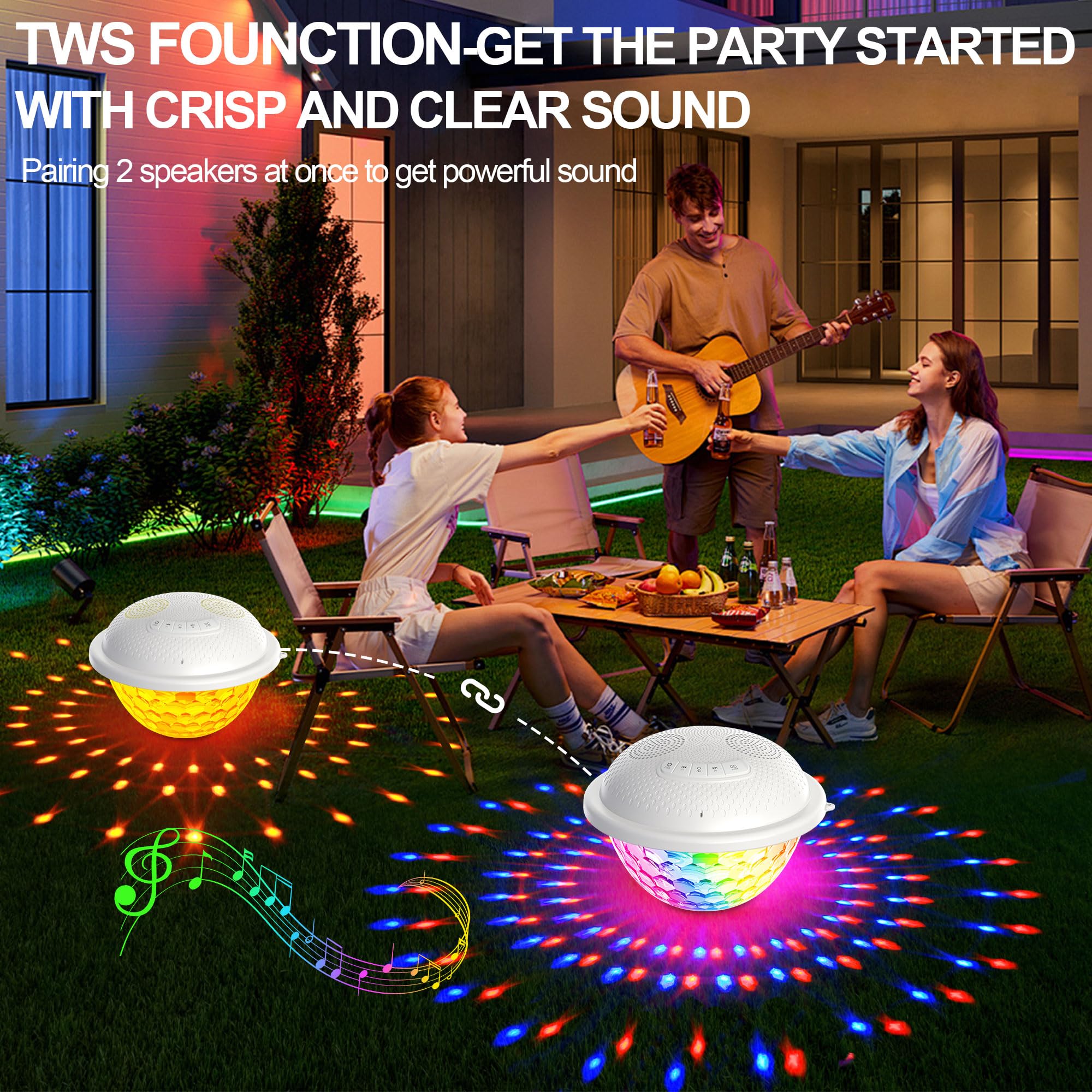 Kingsom Floating Pool Speaker,Bluetooth Pool Speaker With Led Light,Ip68 Waterproof Hot Tub Speaker,16W Loud Stereo Sound Floating Speaker,Tws Pairing,Built In Mic,Portable Wireless Speaker For Shower