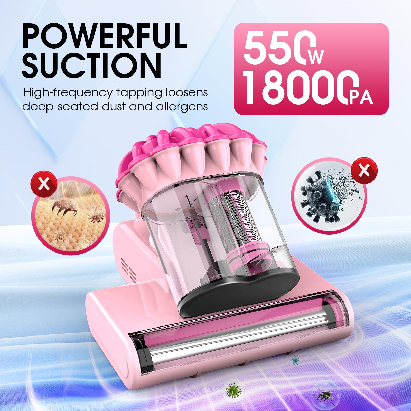 Belife M8 Mattress Vacuum Cleaner, Anti-Allergen Bed Vacuum Cleaner With Uv & Hot Air & High Heating, 550W 18Kpa Powerful Suctio