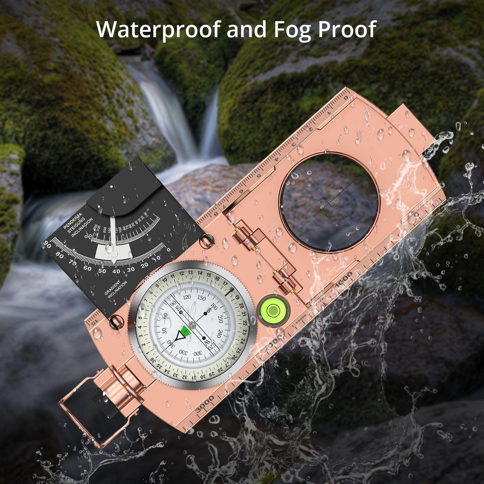 Anbte Hiking Compass, Ip65 Waterproof Metal Compass With Sighting Clinometer, Compass Hiking Survival With Carry Bag Multifuncti