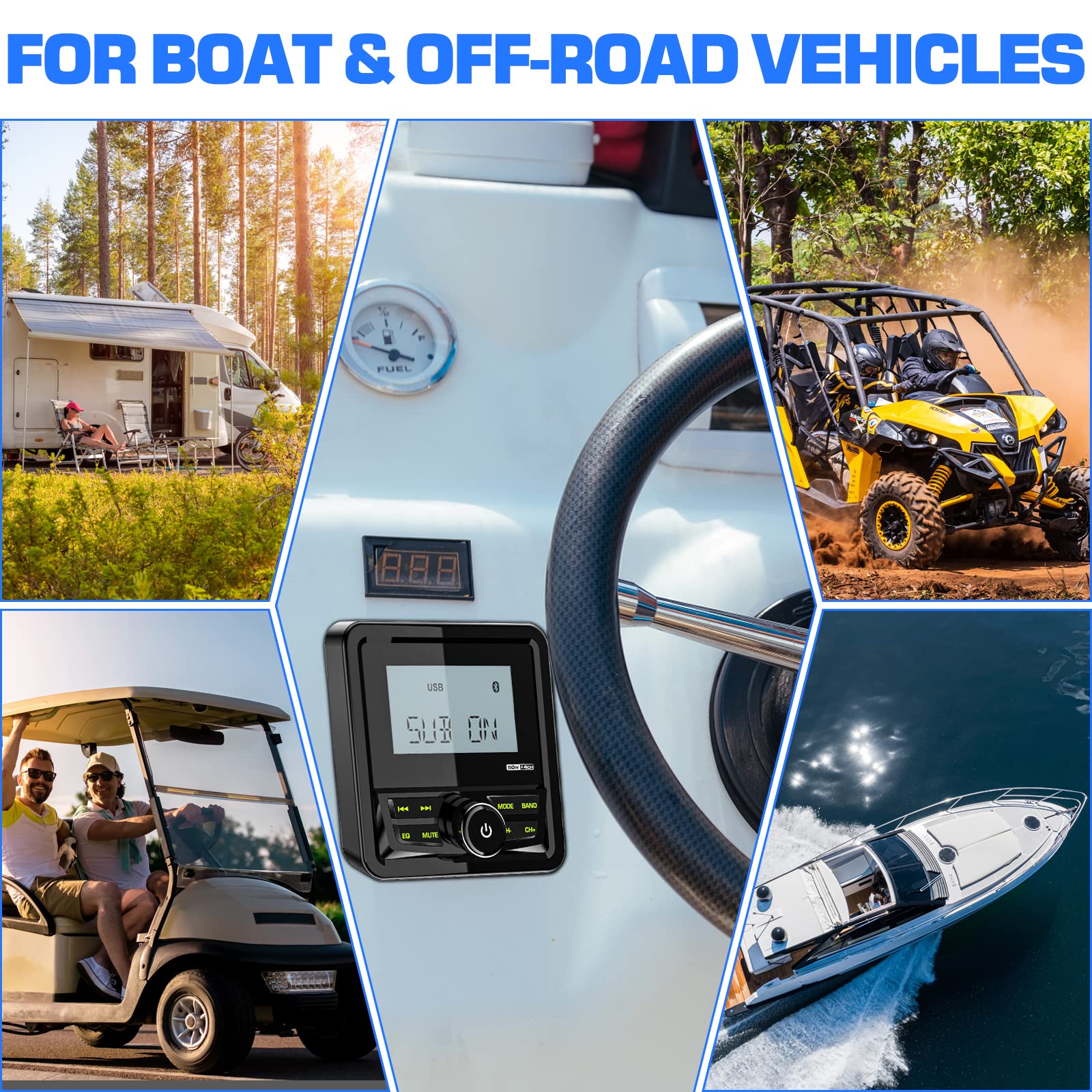 Waterproof Marine Digital Media Receiver   Bluetooth Marine Stereo With 2.8 Inch Lcd Display   Aux Usb Input Am Fm Subwoofer Pre