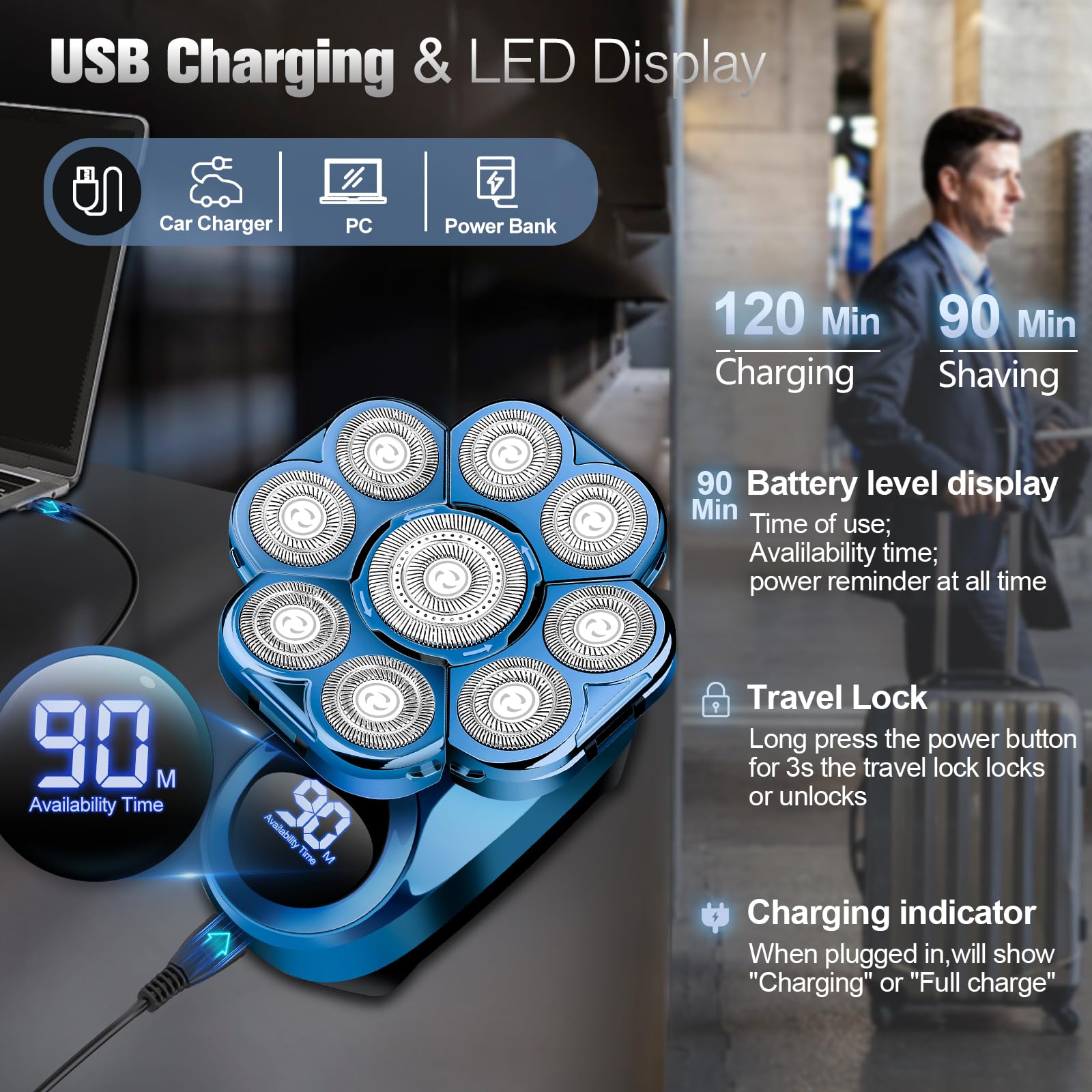 9D Electric Head Shaver For Bald Men, Upgraded 6 In 1 Head Shaver For Bald Men, Waterproof Wet/Dry Grooming Kit Electric Shaver