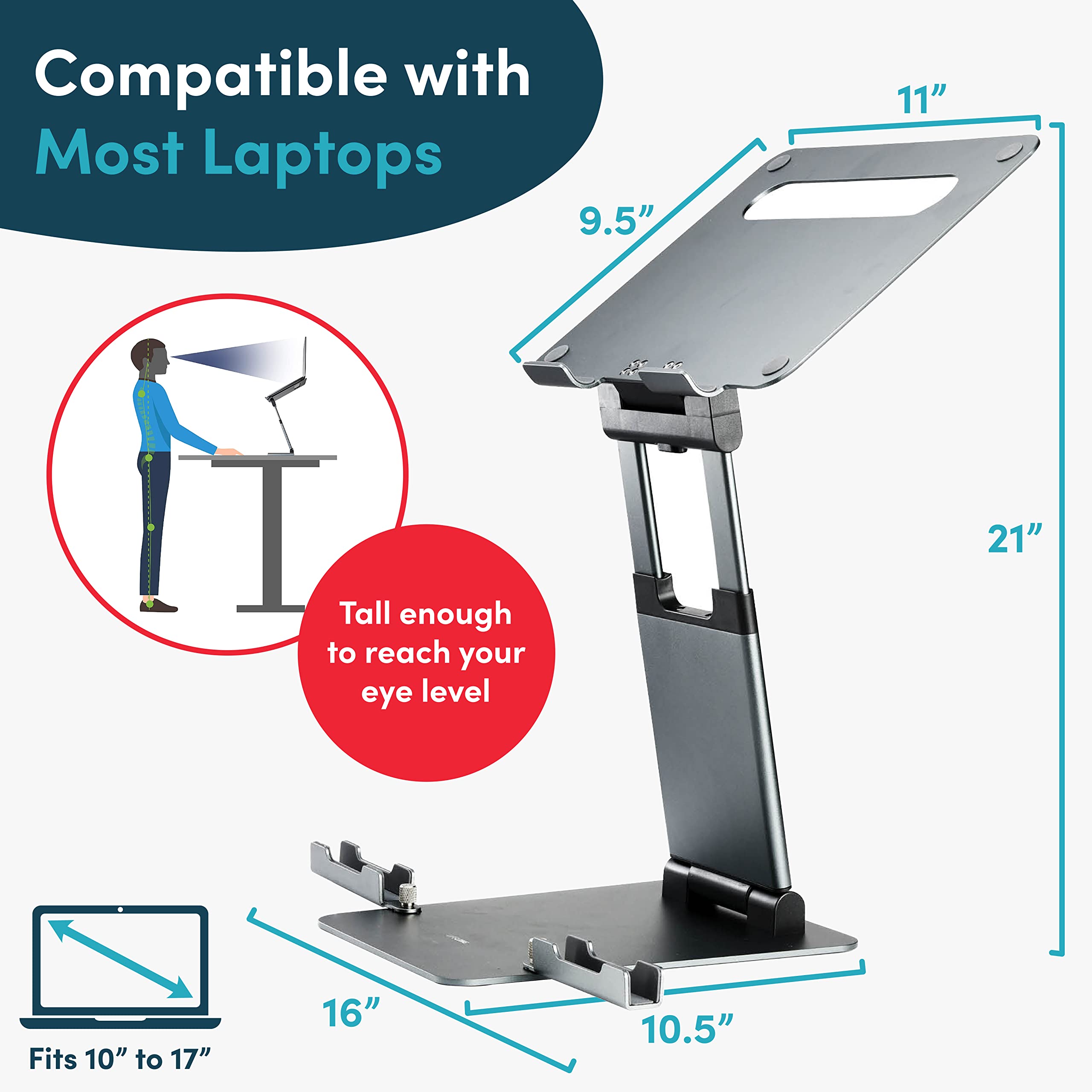 Ergonomic Laptop Stand For Desk, Adjustable Height Up To 20'', Laptop Riser Computer Pulpit Stand For Laptop, Portable Laptop St