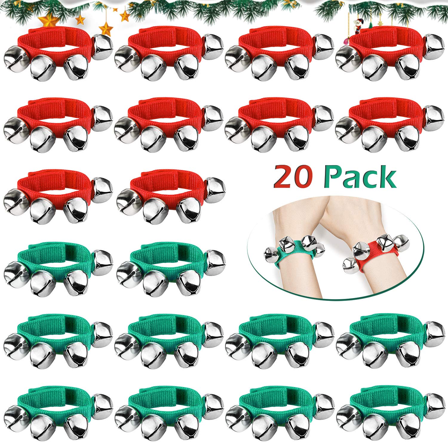 20Pcs Christmas Wrist Band Jingle Bells, Musical Instruments For Christmas Party Favors (Silver)