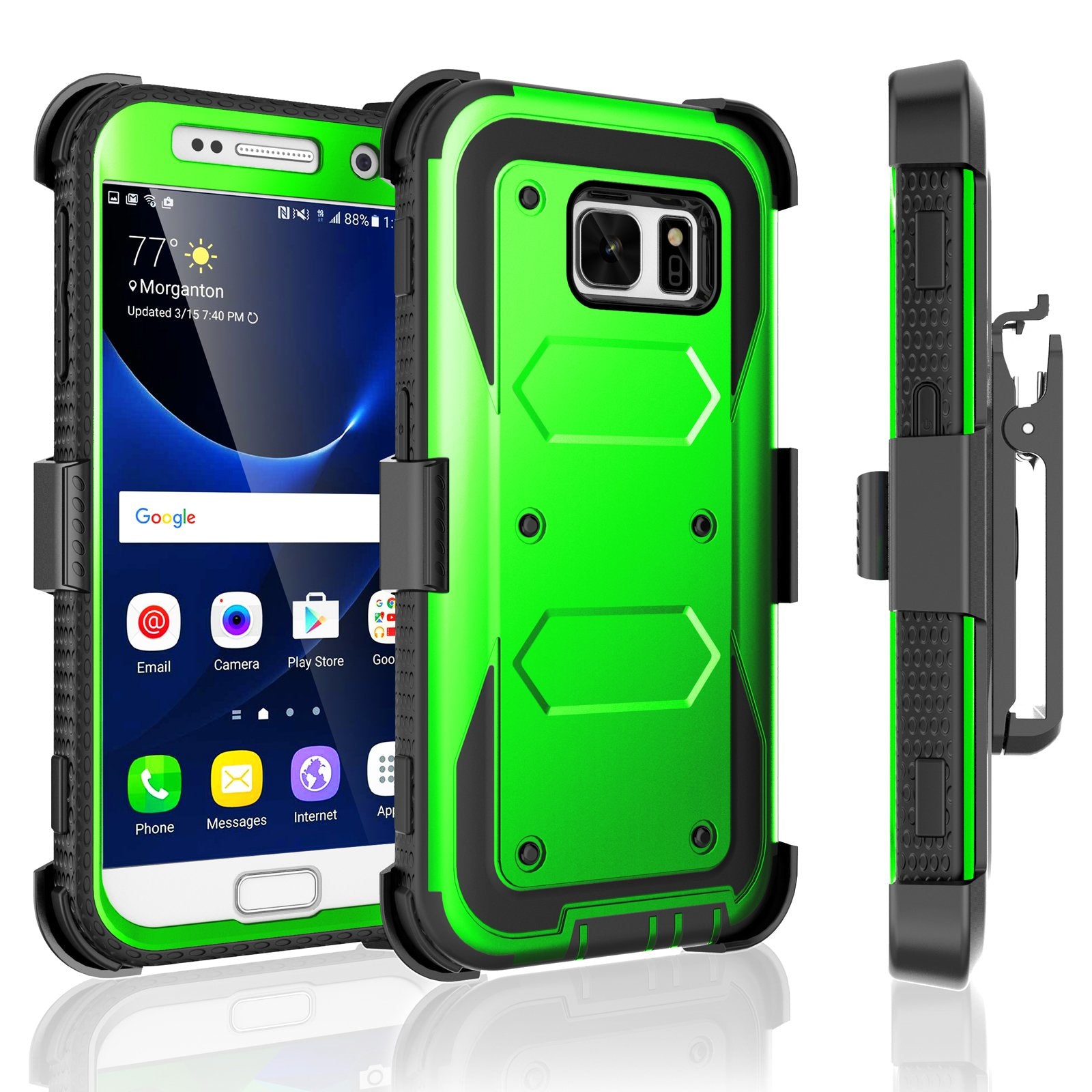 Galaxy S7 Case, Tekcoo [Tshell Series] [Green] Shock Absorbing [Built In Screen Protector] Holster Locking Belt Clip Defender He