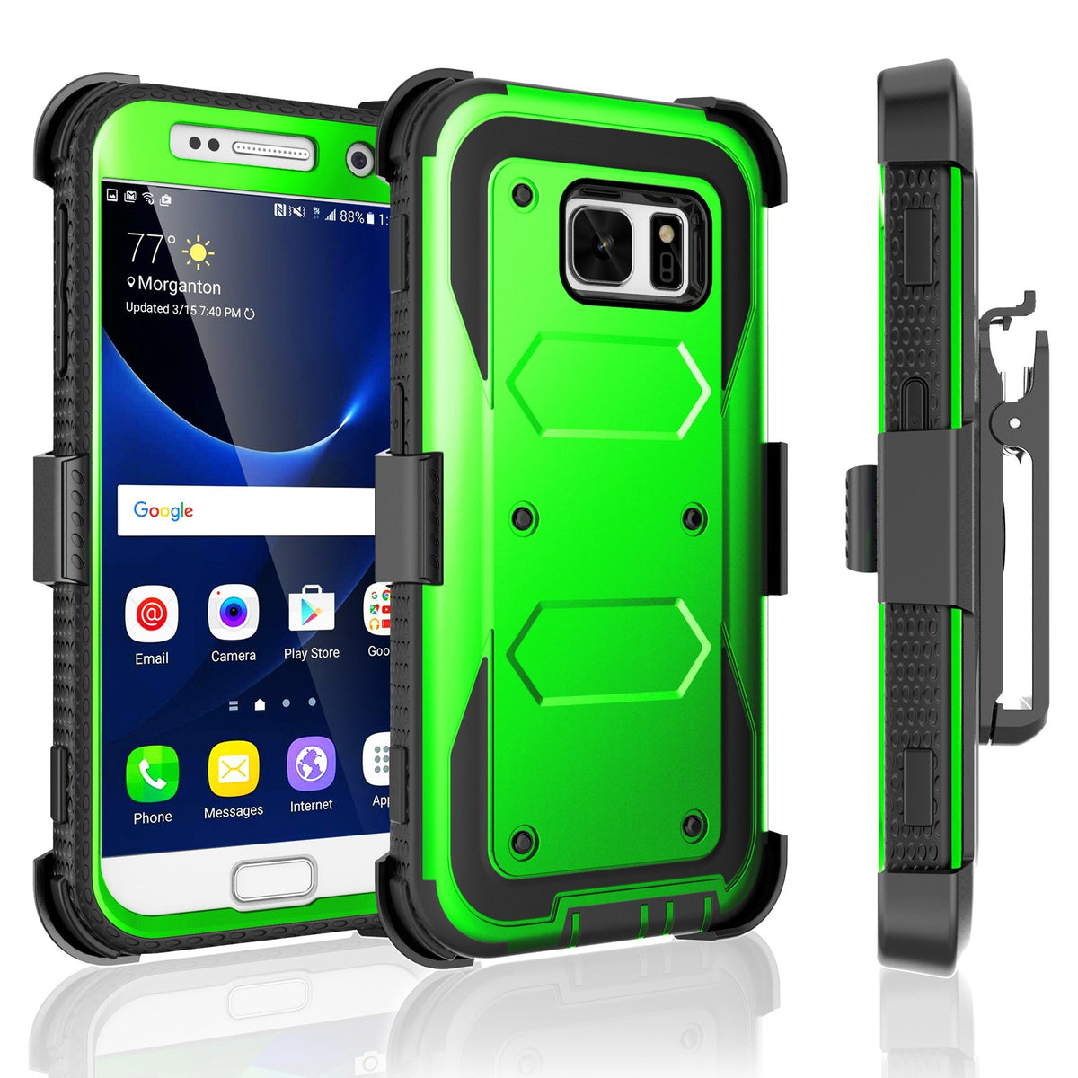 Galaxy S7 Case, Tekcoo [Tshell Series] [Green] Shock Absorbing [Built In Screen Protector] Holster Locking Belt Clip Defender He