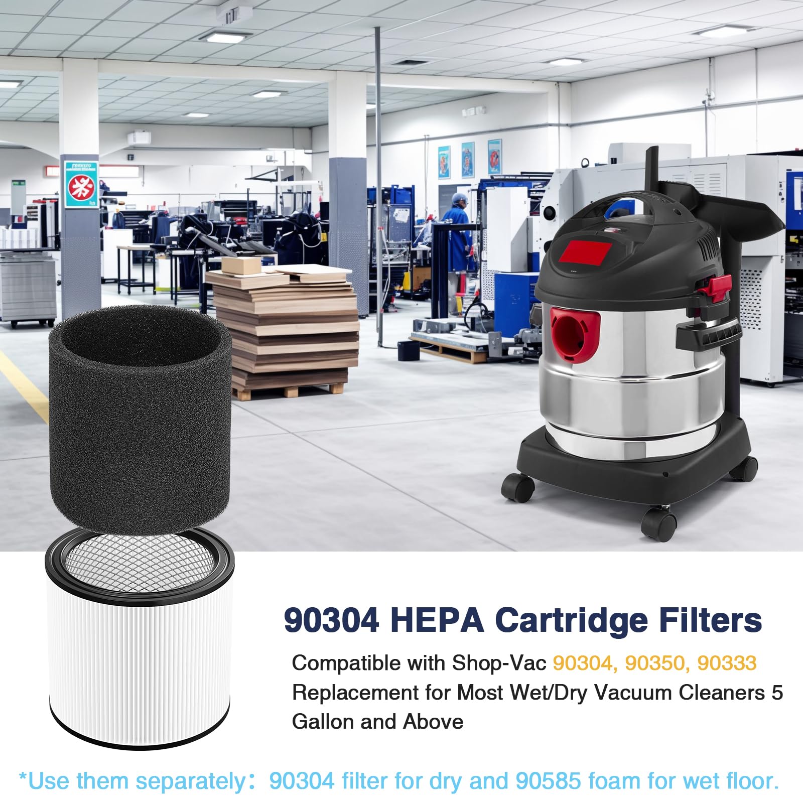 Foam Sleeve Filter For Shop Vac 90304 90350 90333 Replacement For Most Wet/Dry Vacuum Cleaners 5 Gallon And Above, Compare To Pa